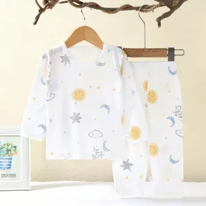 Cartoon Print Soft Breathable Kids Cotton Pajamas Set