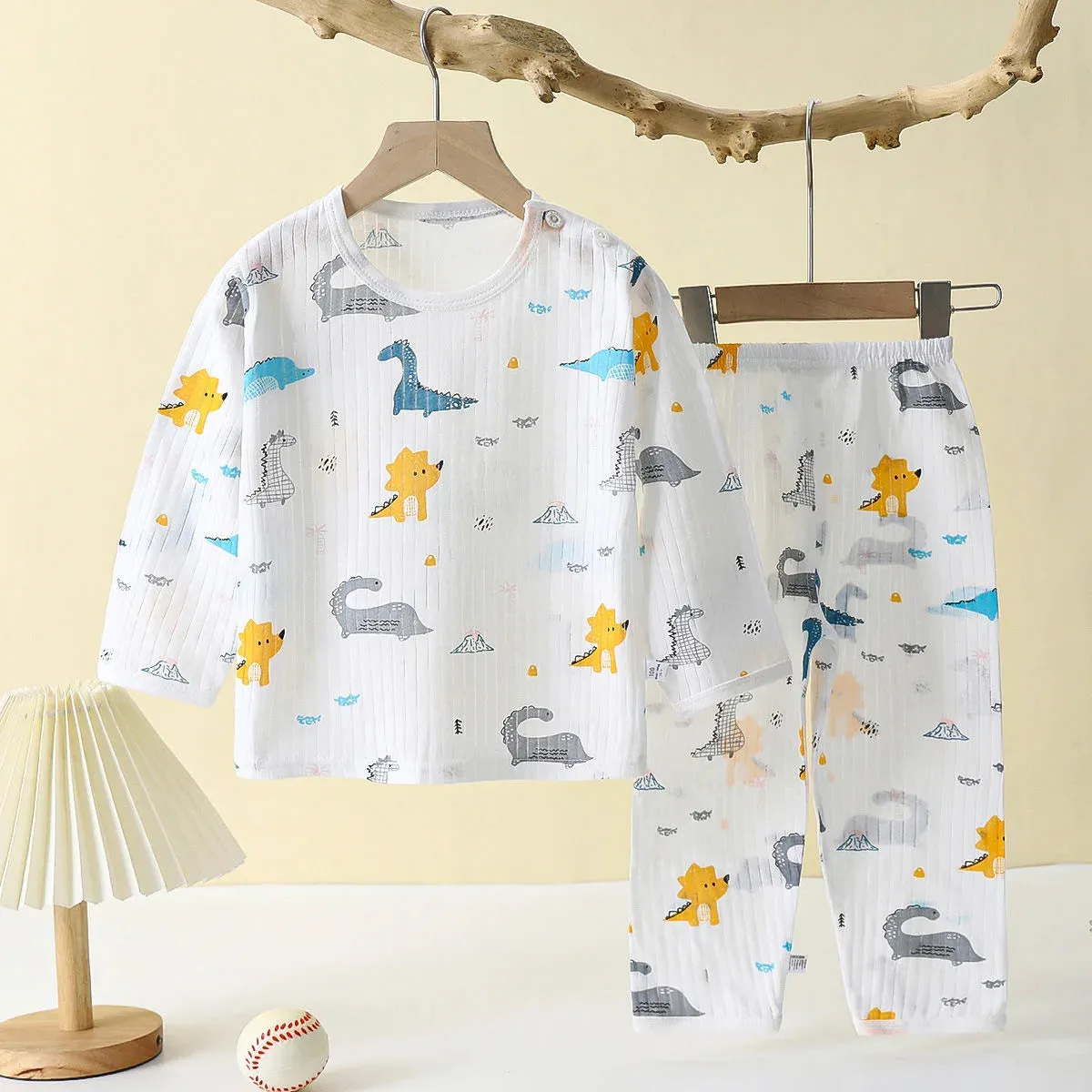 Cartoon Print Soft Breathable Kids Cotton Pajamas Set