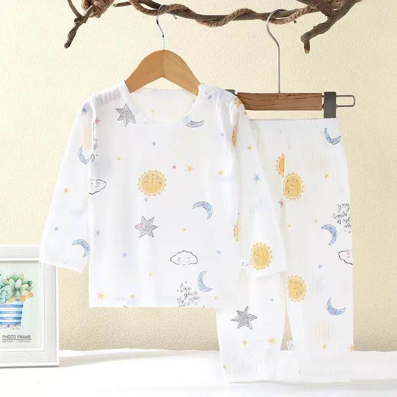 Cartoon Print Soft Breathable Kids Cotton Pajamas Set