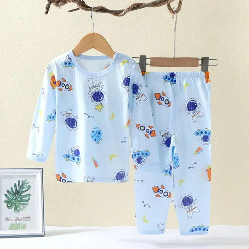 Cartoon Print Soft Breathable Kids Cotton Pajamas Set