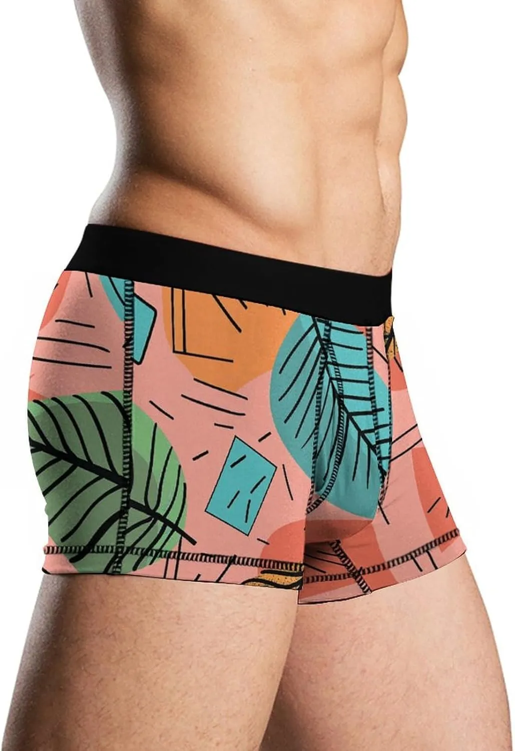 Cartoon Style Leaves Mens Boxer Briefs Short Breathable Underwear Trunks Soft Moisture-Wicking Boxer Shorts