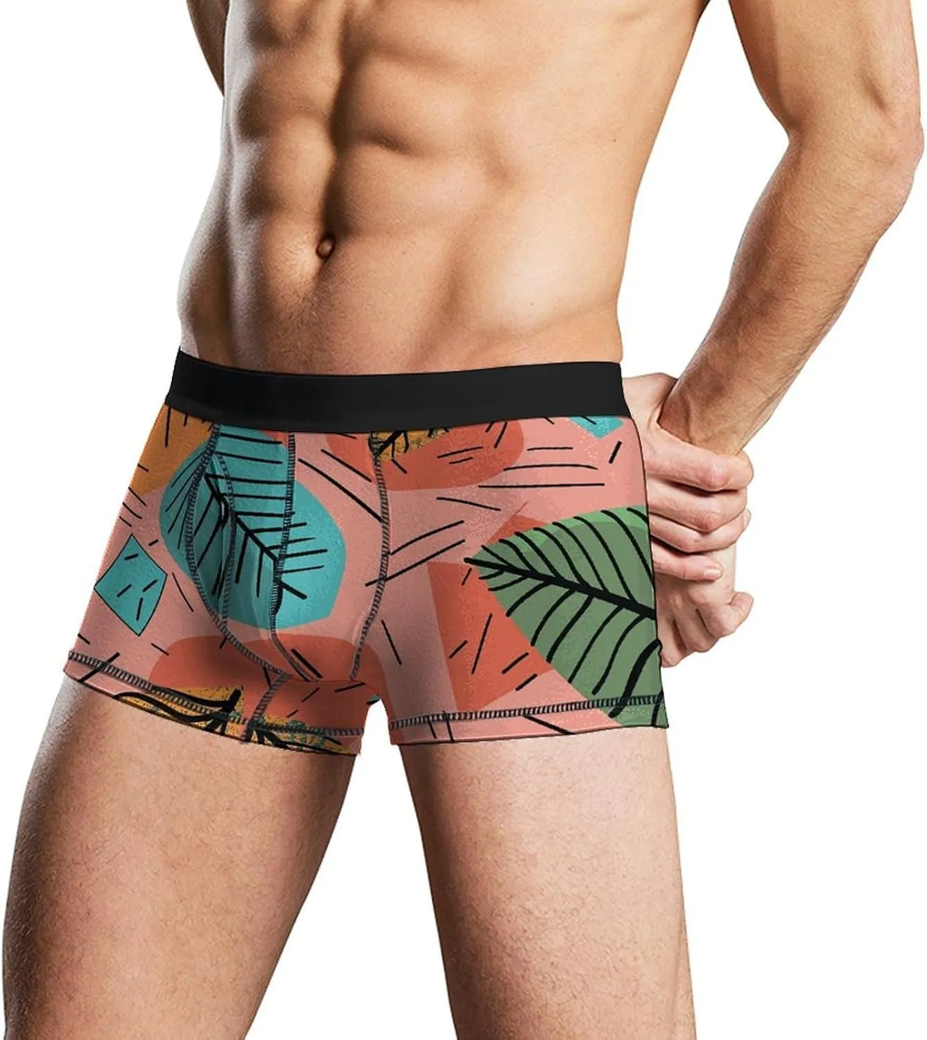 Cartoon Style Leaves Mens Boxer Briefs Short Breathable Underwear Trunks Soft Moisture-Wicking Boxer Shorts