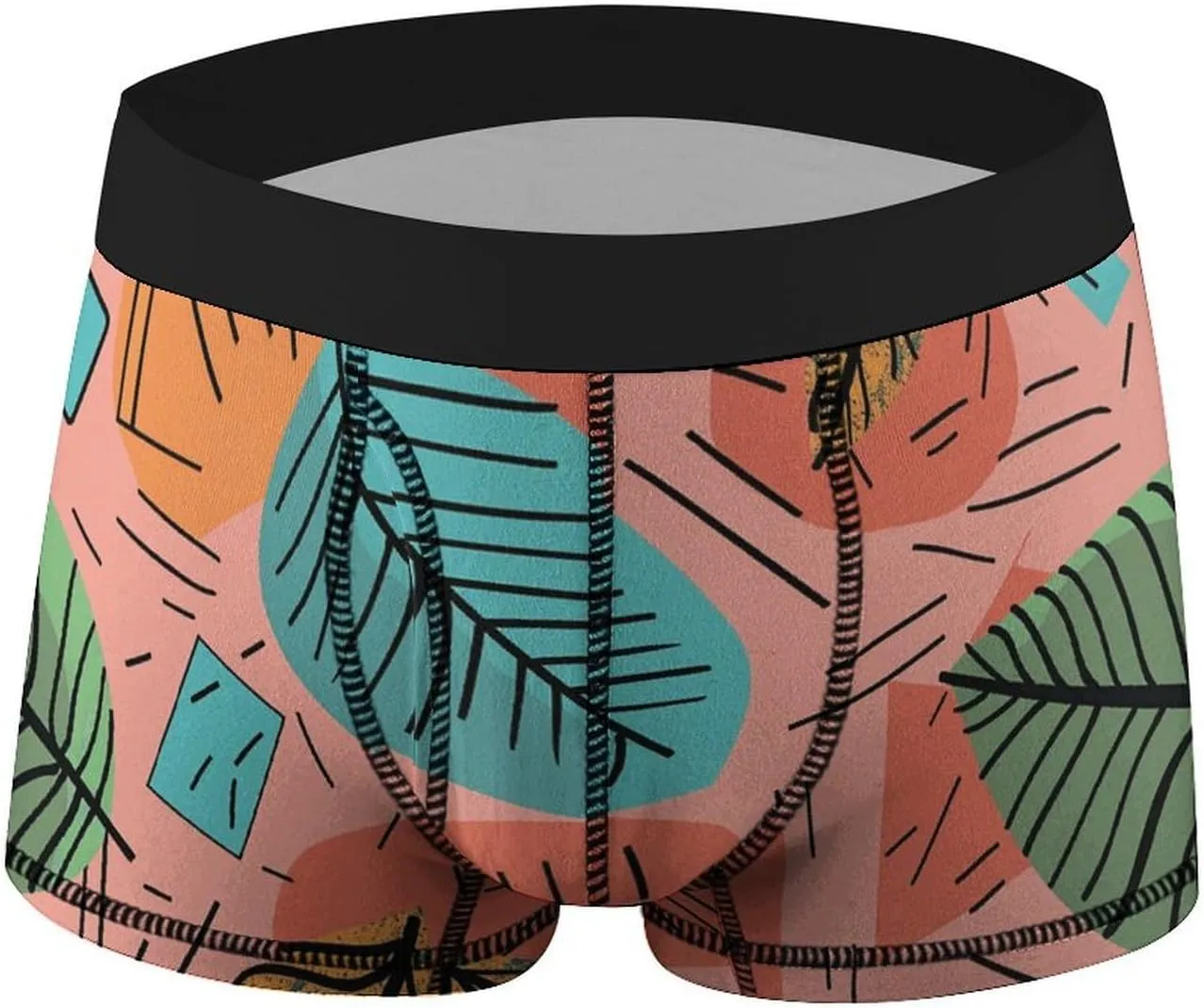 Cartoon Style Leaves Mens Boxer Briefs Short Breathable Underwear Trunks Soft Moisture-Wicking Boxer Shorts