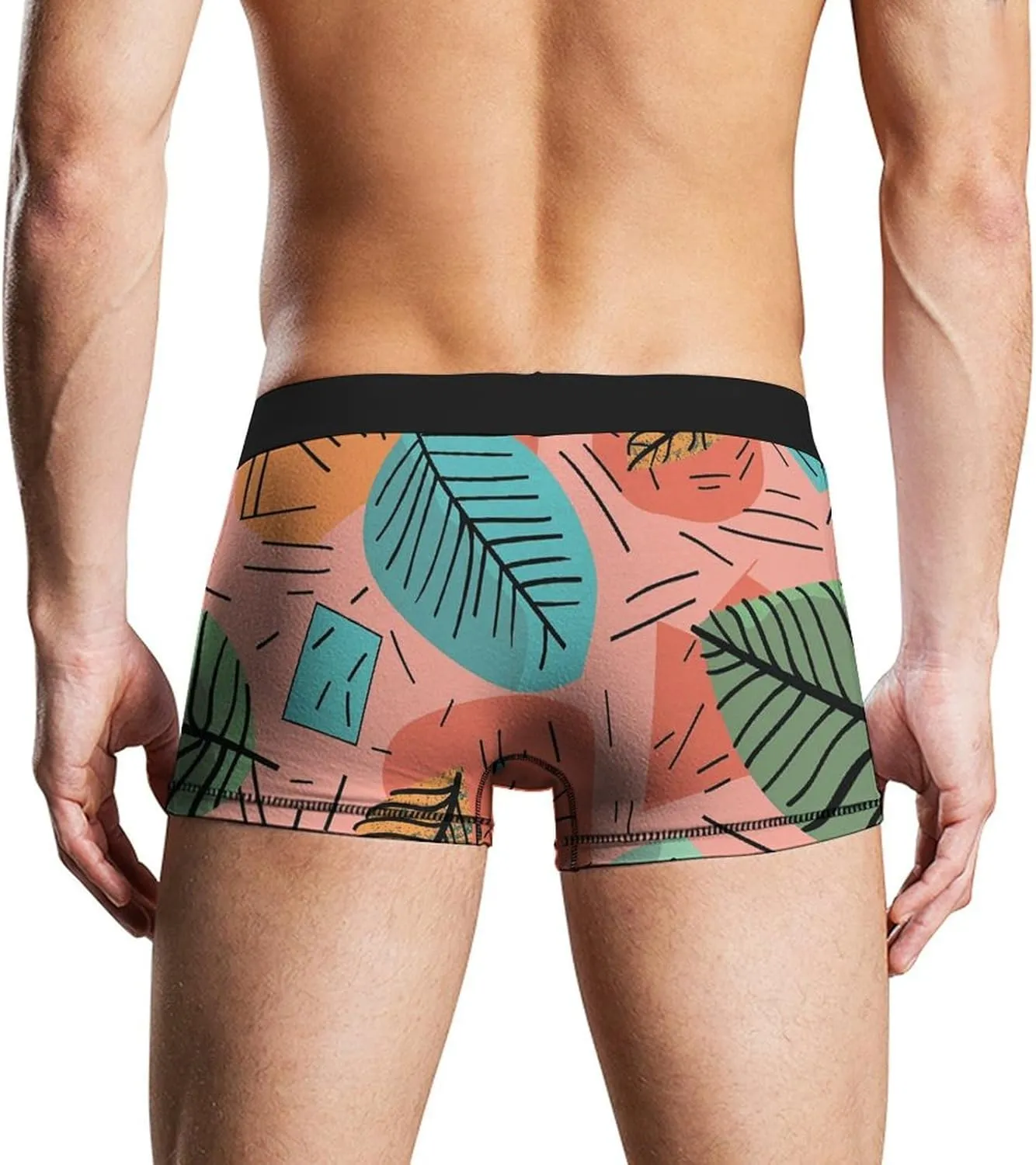 Cartoon Style Leaves Mens Boxer Briefs Short Breathable Underwear Trunks Soft Moisture-Wicking Boxer Shorts