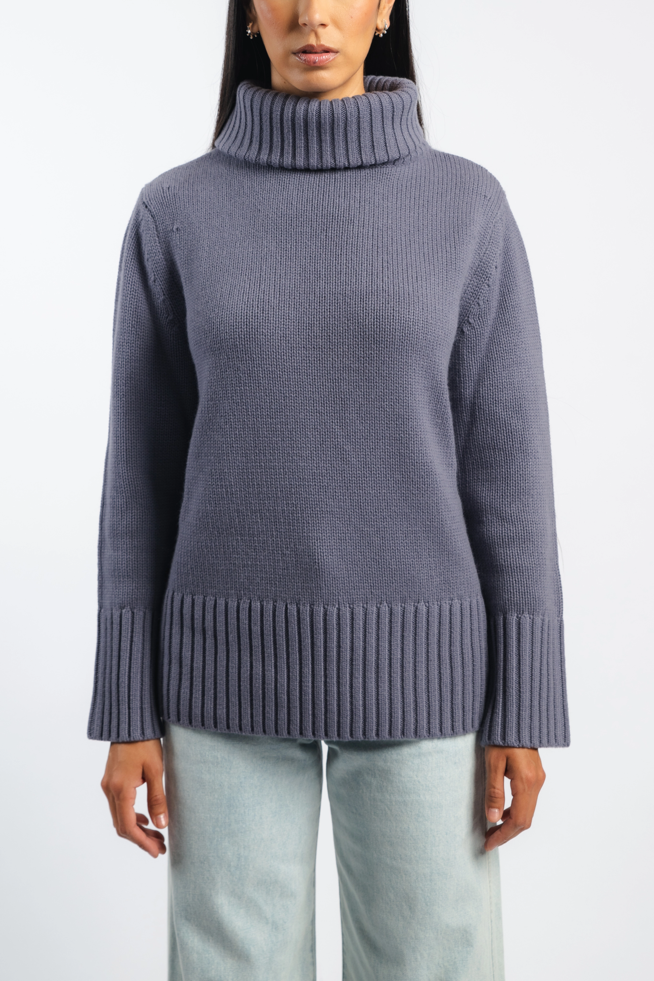 Cashmere Oversized Turtleneck in Iris WrinkleResistant Yarn Minimal Casual Style