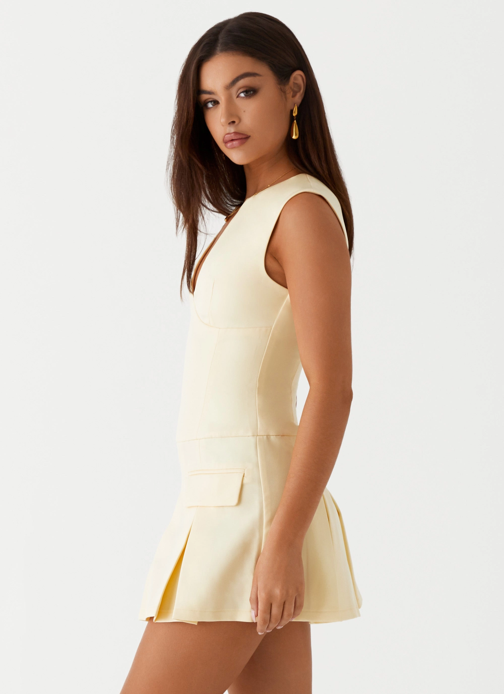 Cassia Mini Dress - Yellow Floral Pattern Romantic Vibe