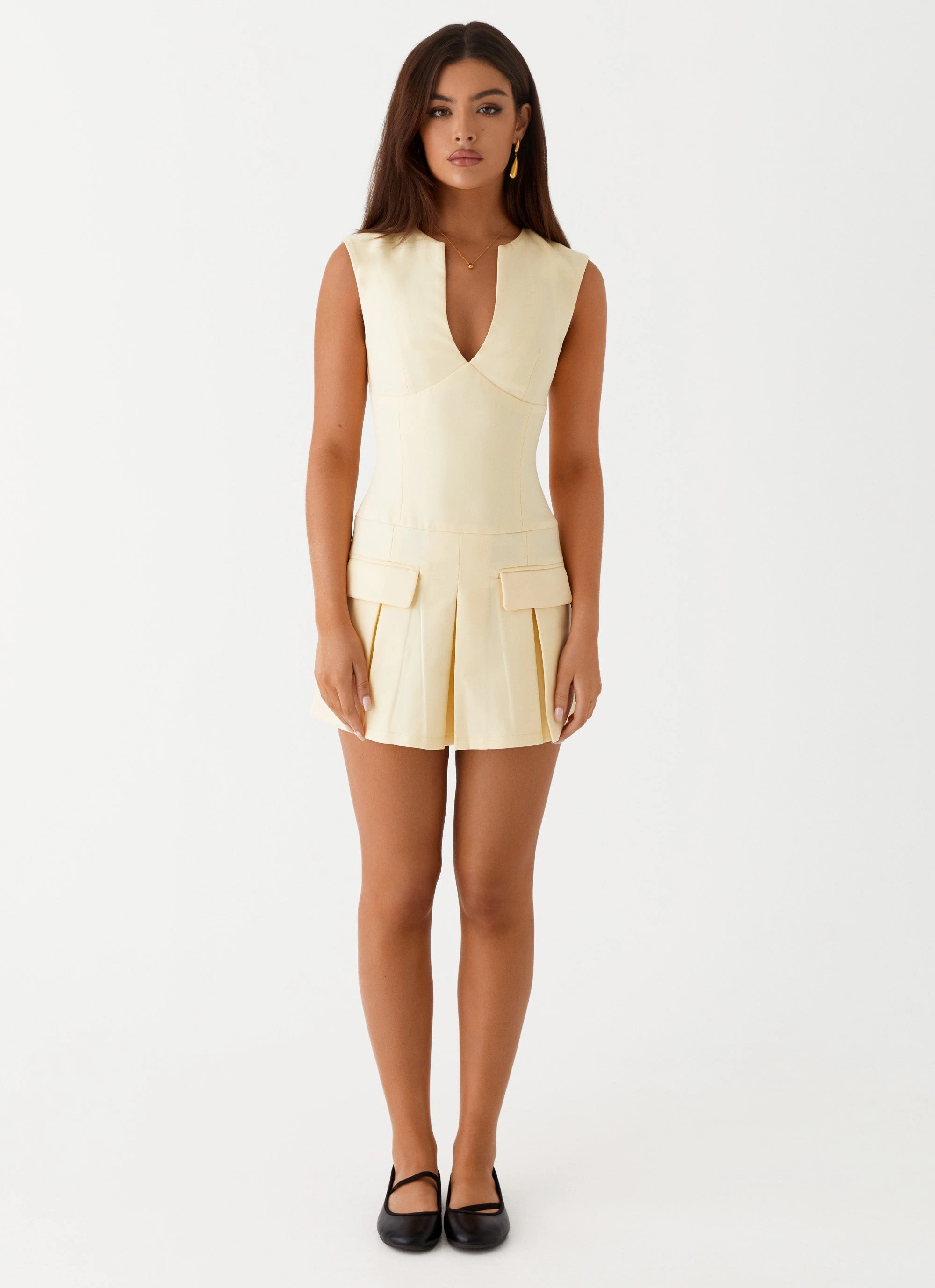 Bold Edge Tiered Design Cassia Mini Dress - Yellow