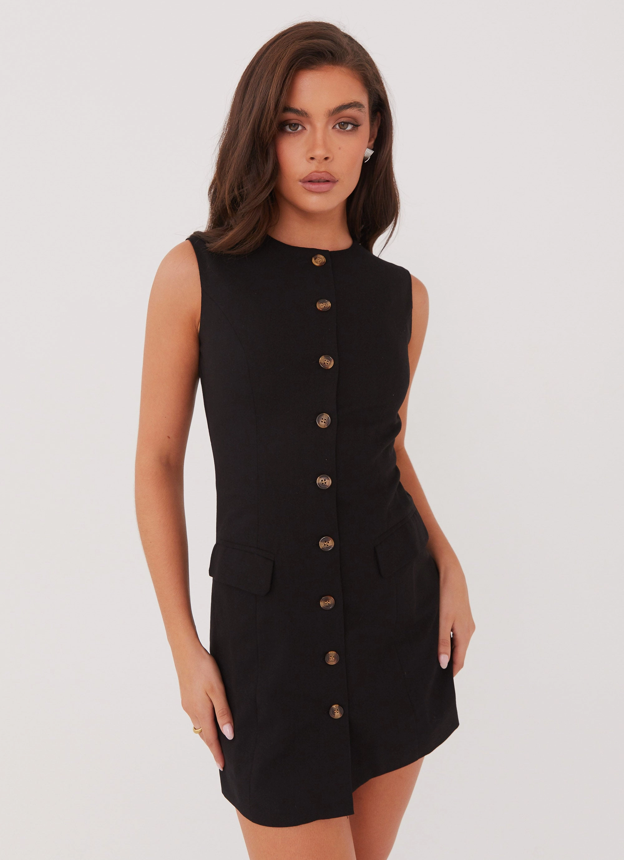 Castello Fiore Linen Mini Dress - Black Winter Staple High low hem