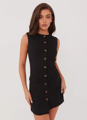 Castello Fiore Linen Mini Dress - Black Winter Staple High low hem