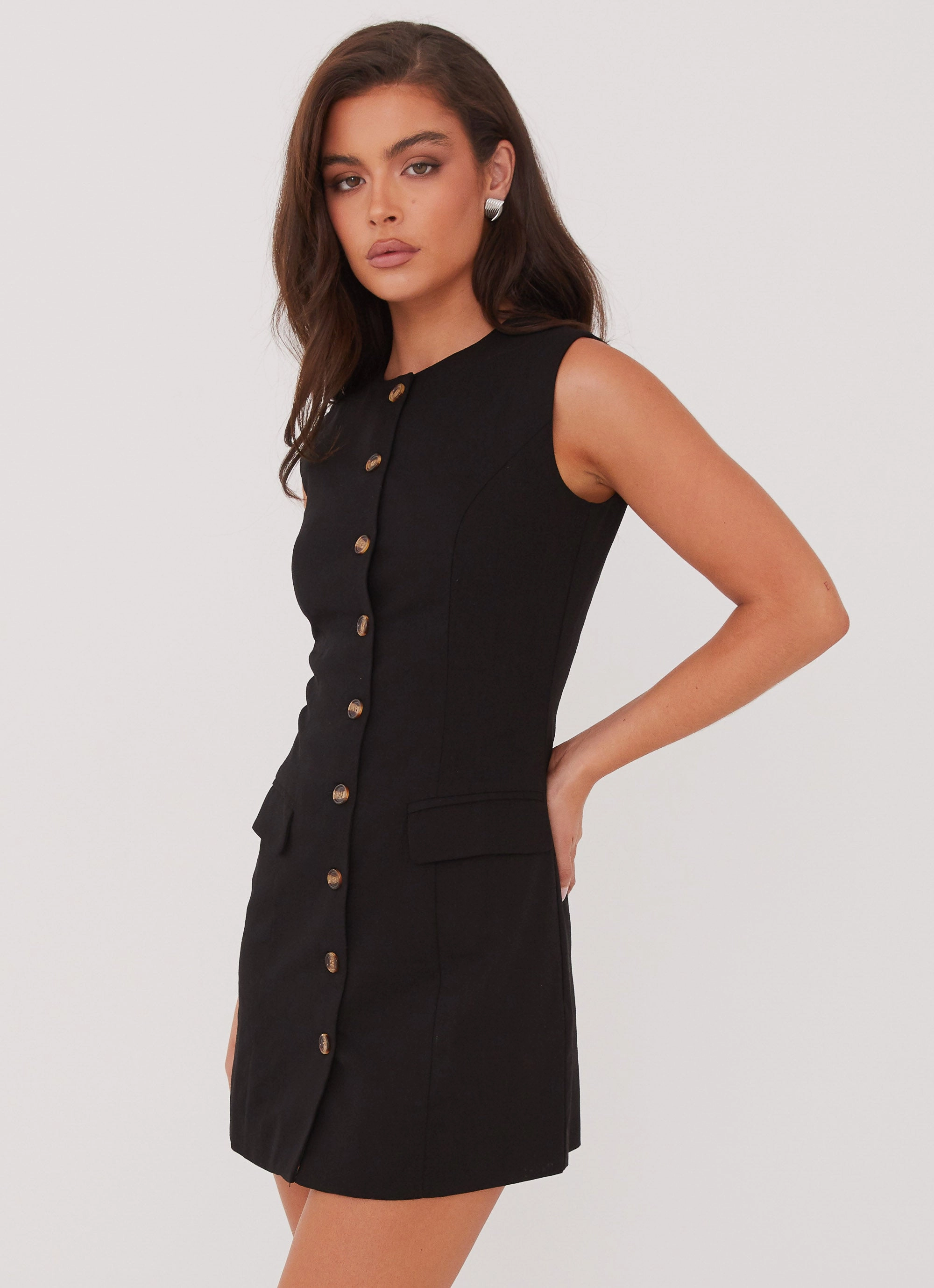 Castello Fiore Linen Mini Dress - Black A line