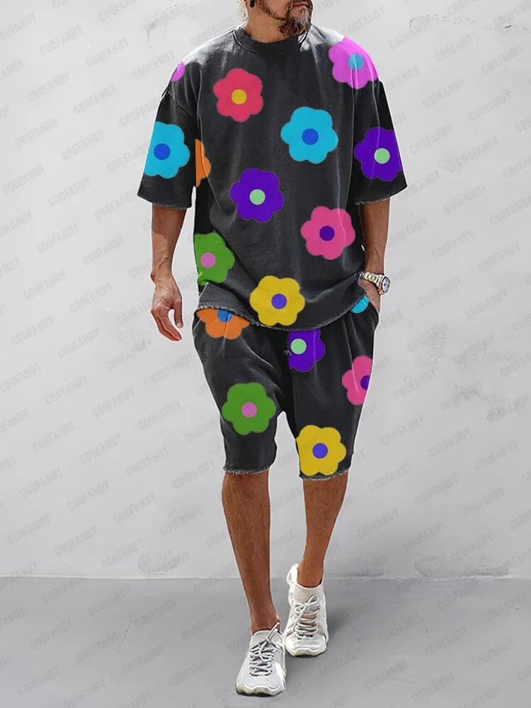Casual Floral Print Cotton Sports Sets
