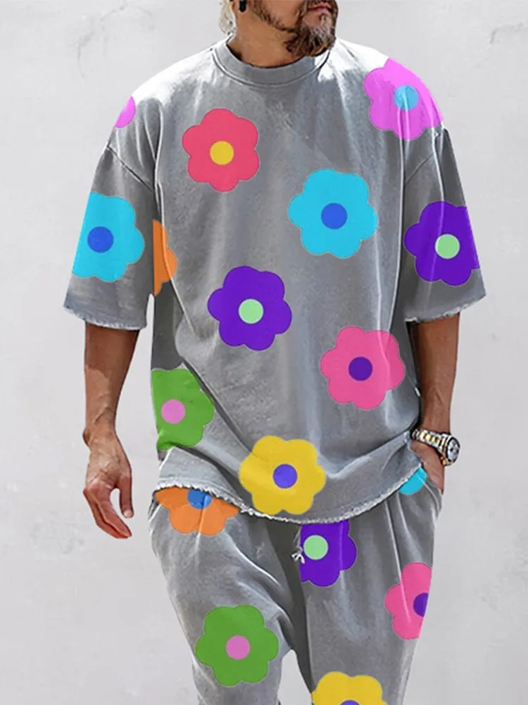 Casual Floral Print Cotton Sports Sets