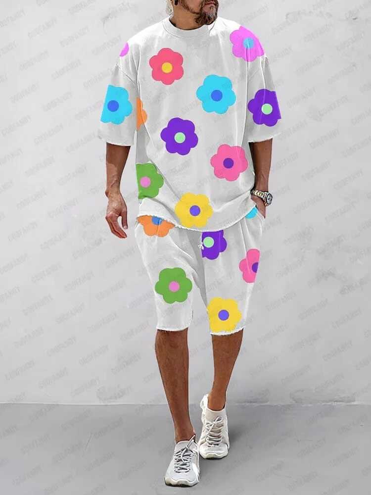 Casual Floral Print Cotton Sports Sets