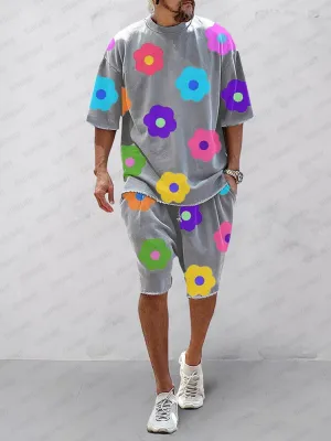 Casual Floral Print Cotton Sports Sets