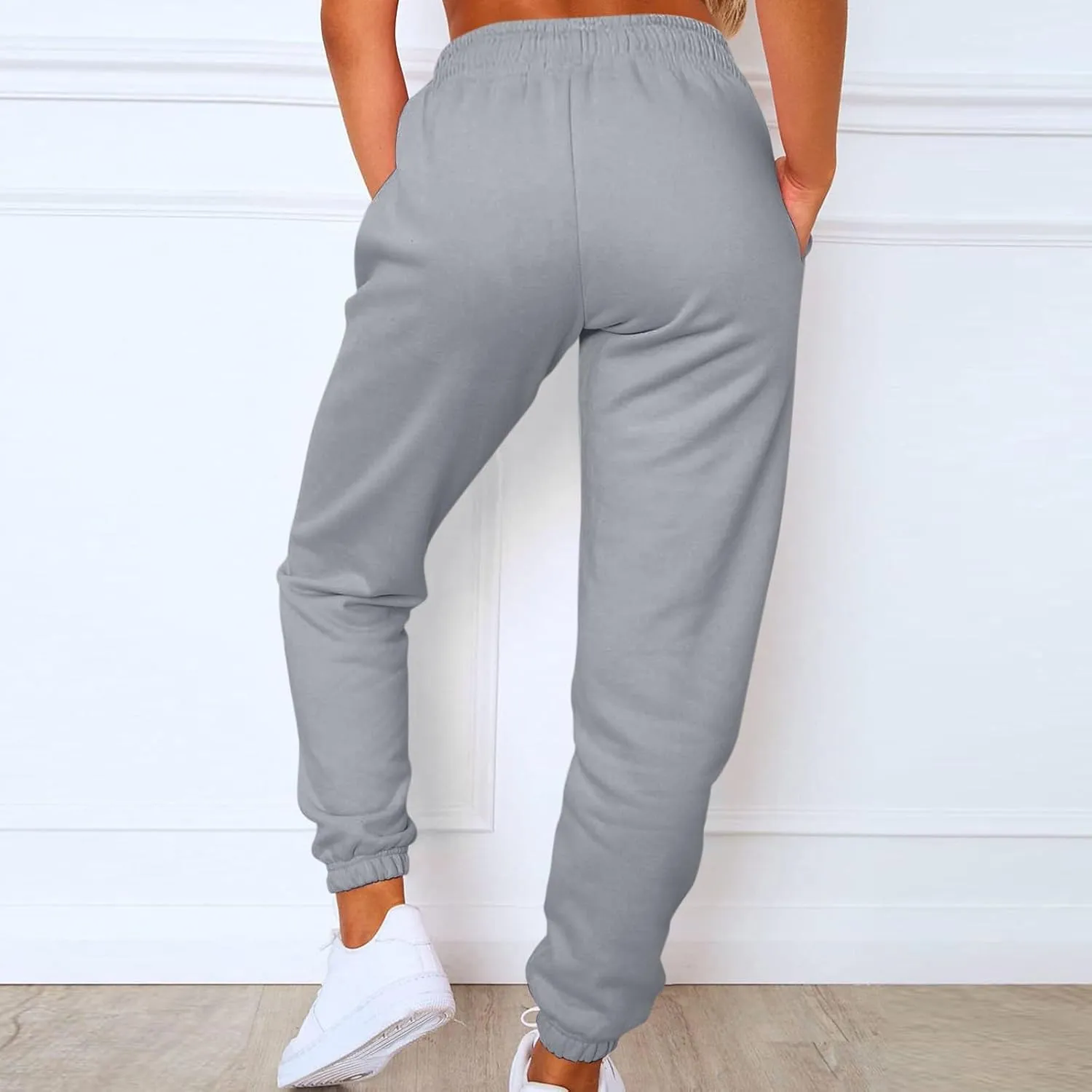 Casual Joggers for Women Fleece Elastic High Waisted Yoga Sweatpants Baggy Comfy Lounge Pants with Pockets