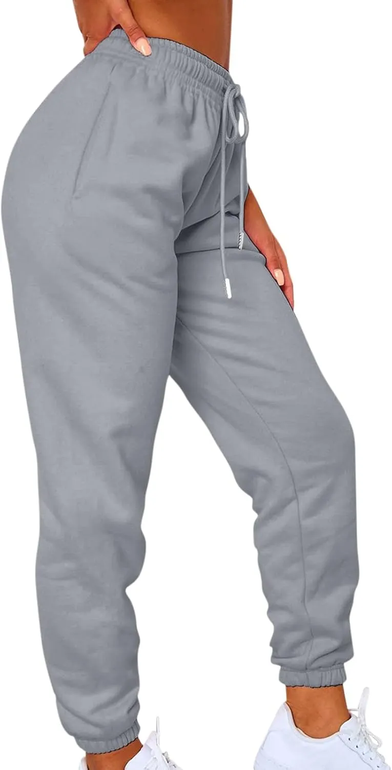 Casual Joggers for Women Fleece Elastic High Waisted Yoga Sweatpants Baggy Comfy Lounge Pants with Pockets