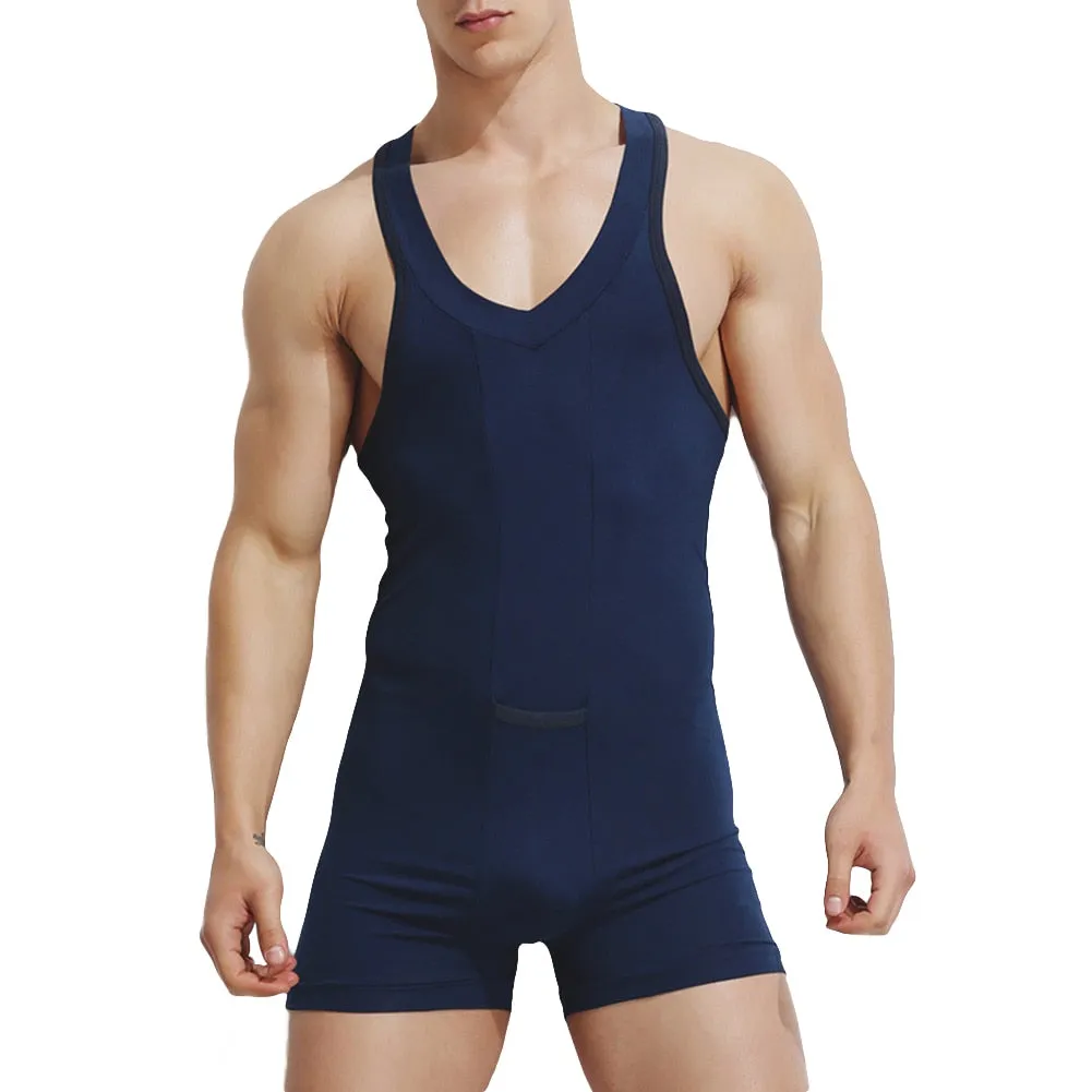 Casual Men Vest Bodysuit One-Piece Shorts Jumpsuit