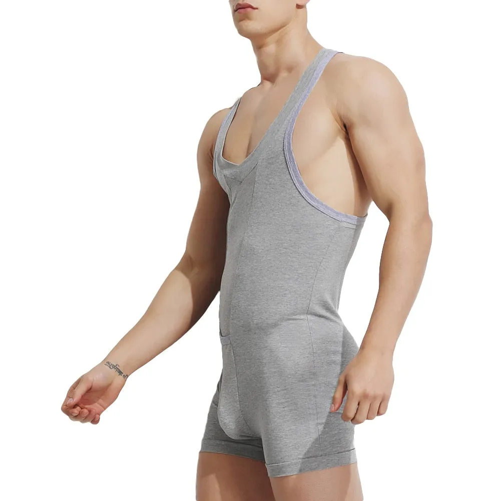 Casual Men Vest Bodysuit One-Piece Shorts Jumpsuit