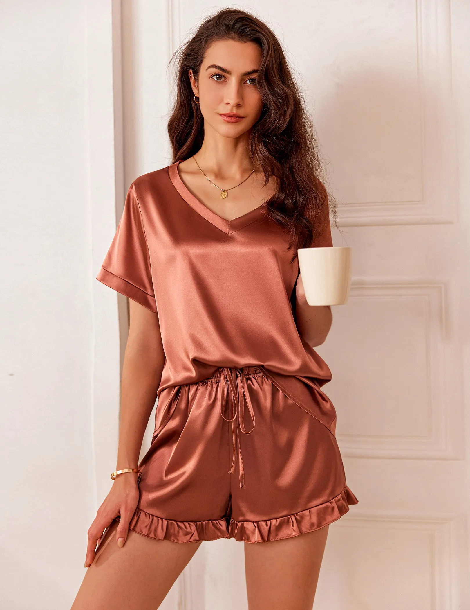 Casual Satin Short Sleeve Pajama Sets (US Only)