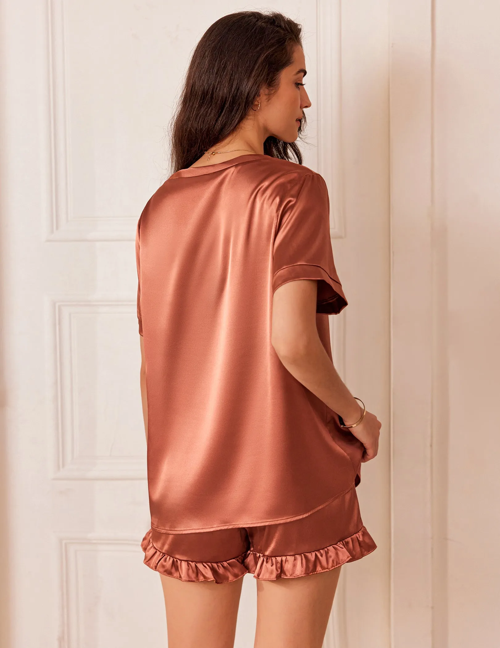 Casual Satin Short Sleeve Pajama Sets (US Only)