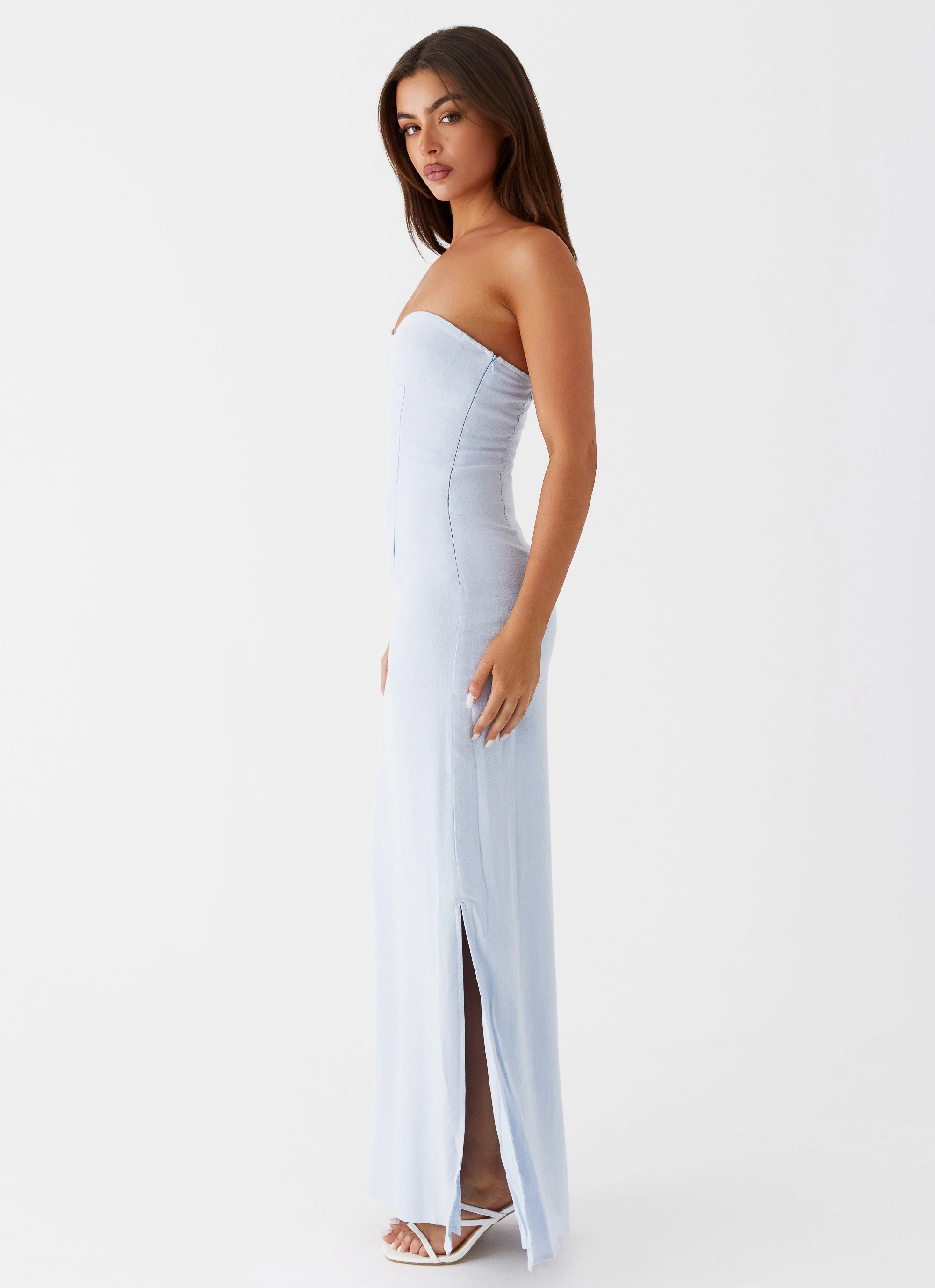 Esra Linen Strapless Maxi Dress - Blue Heart Tone Calm Mood