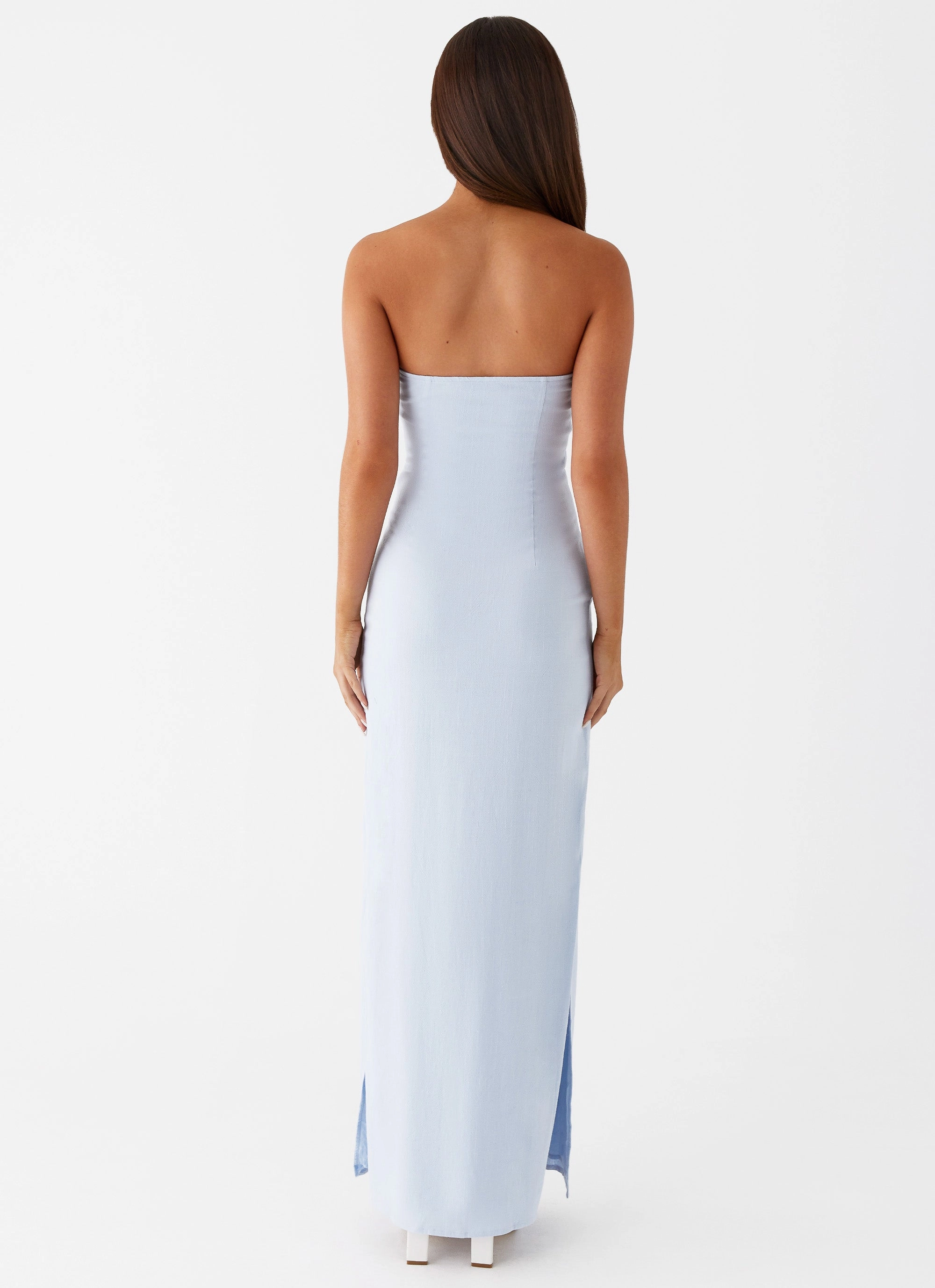 Esra Linen Strapless Maxi Dress - Blue Back-Pocket Feminine fit-and-flare silhouette