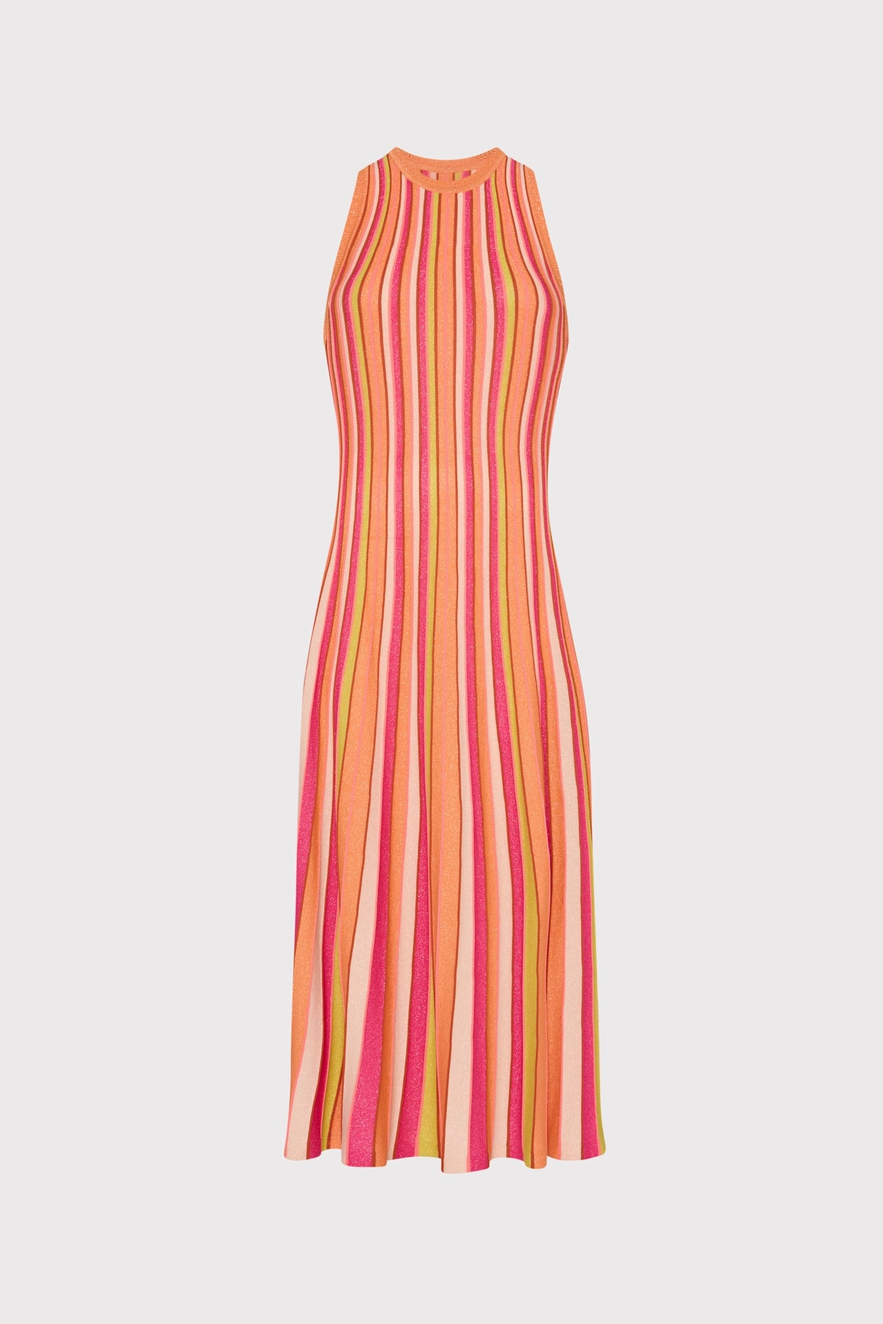 Flare Swing Multi Color Stripe Sleeveless Midi Dress