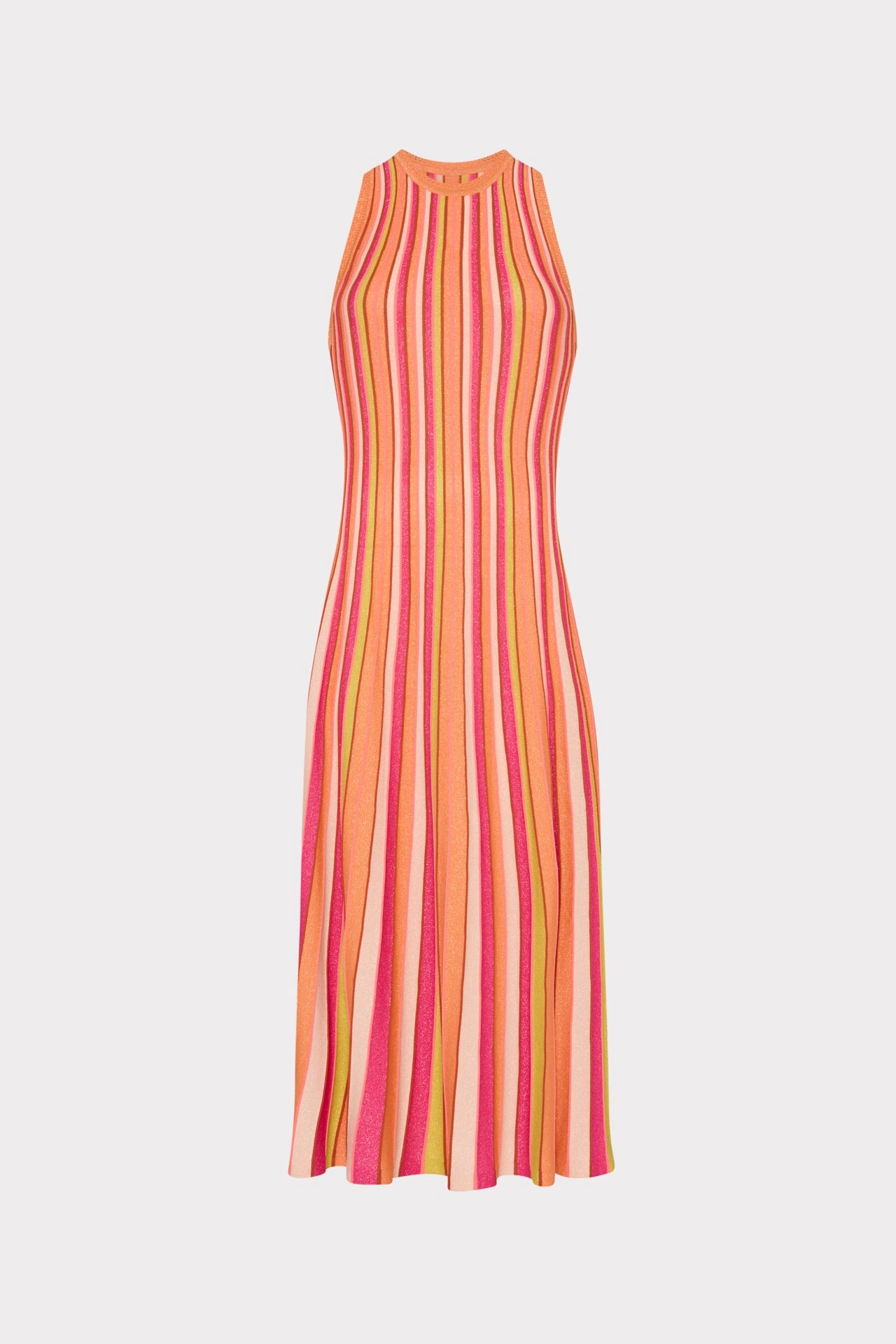 Multi Color Stripe Sleeveless Midi Dress Pure Lines Flattering Comfort Wear