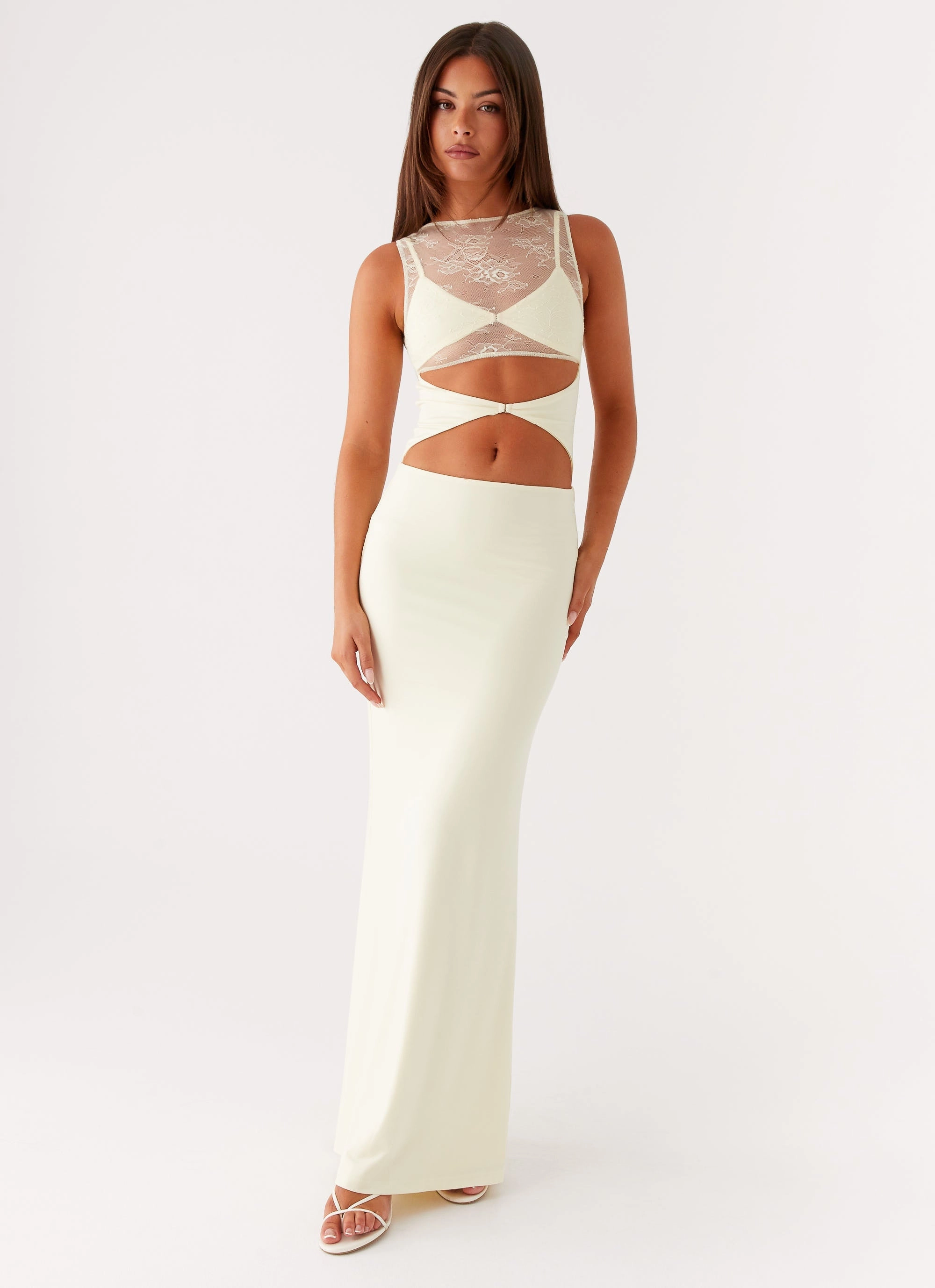Imperial Maxi Dress - Yellow Hidden Zipper Ankle-length
