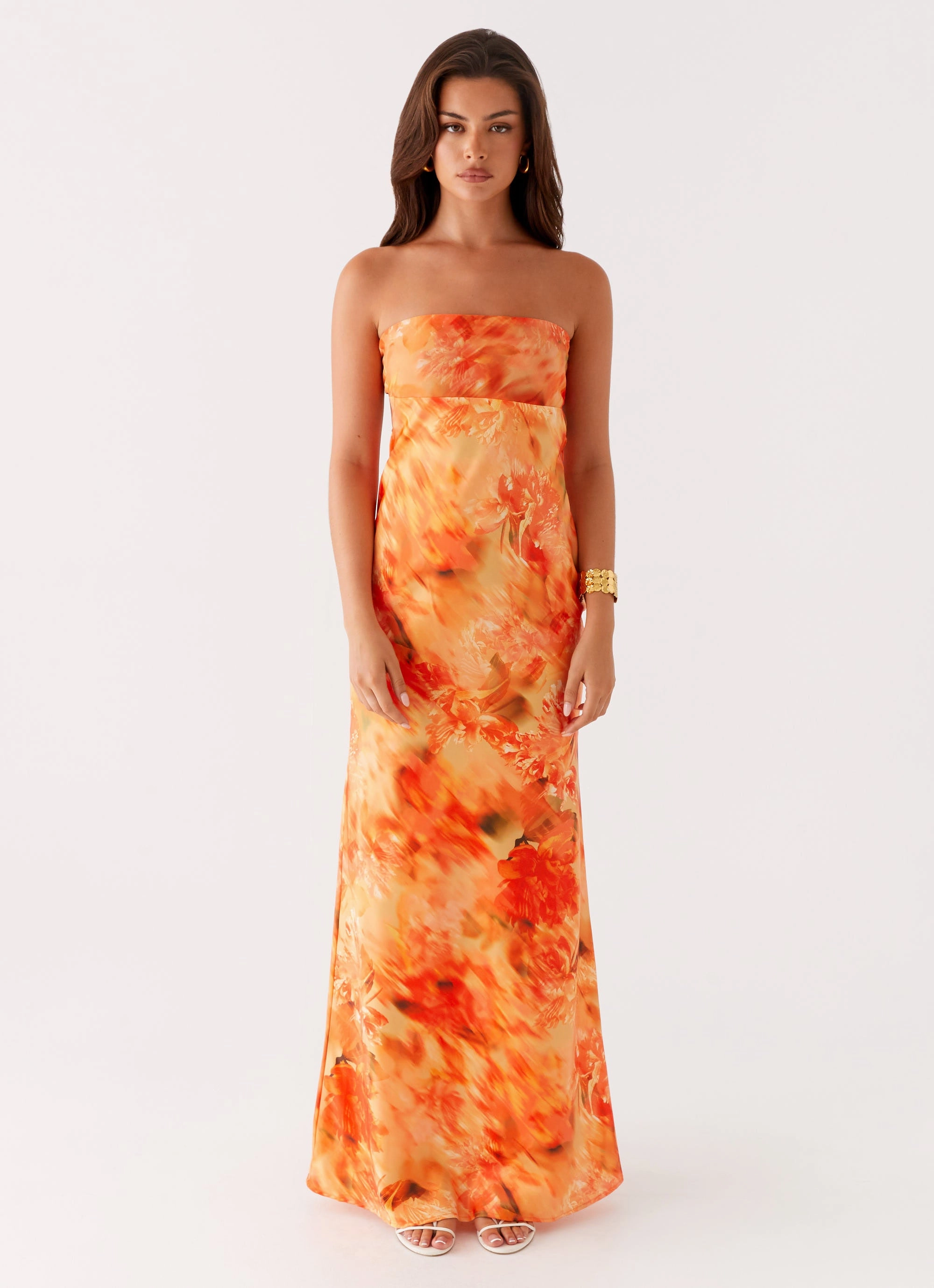 Carmen Maxi Dress - Sunset Floral Gentle Drape Sleek Waist