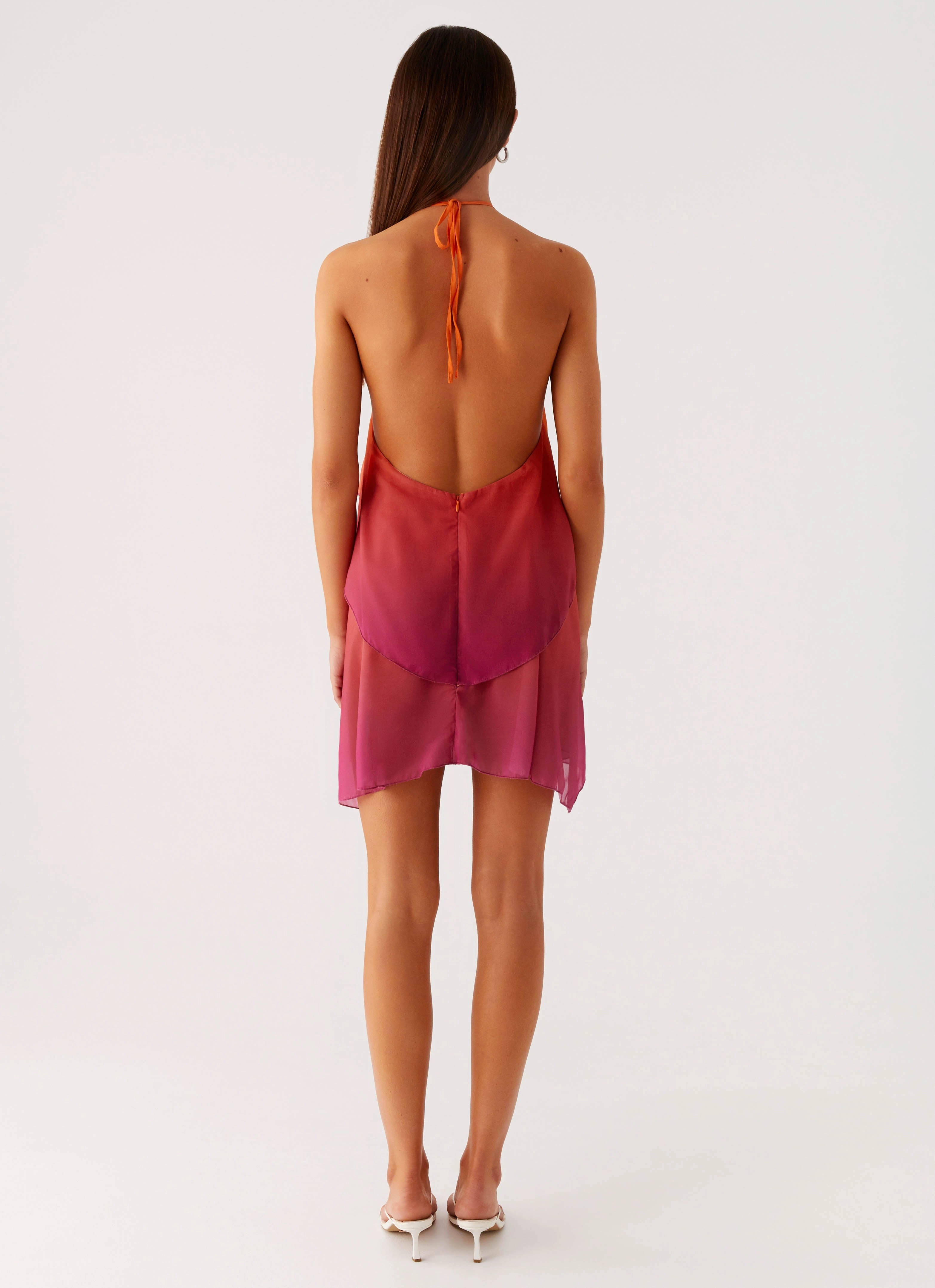 Fall Comfort Mesh-Sleeve Twin Flame Mini Dress - Orange Gradient
