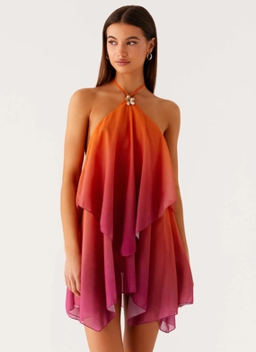 Twin Flame Mini Dress - Orange Gradient Sleek Outline