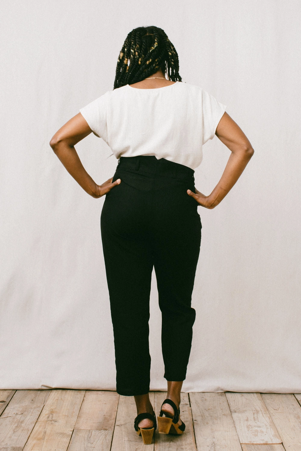 Laser cut Perfect Pant in Black Linen