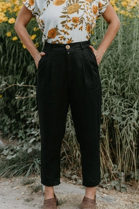 Perfect Pant in Black Linen Anti Slip Waistband