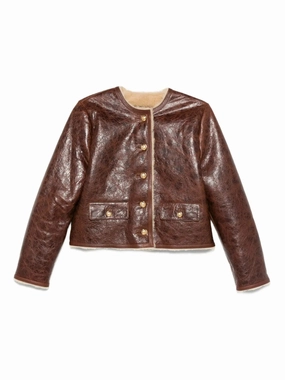 Zanie Short Shearling Coat in Vintage Whiskey Outdoor Style