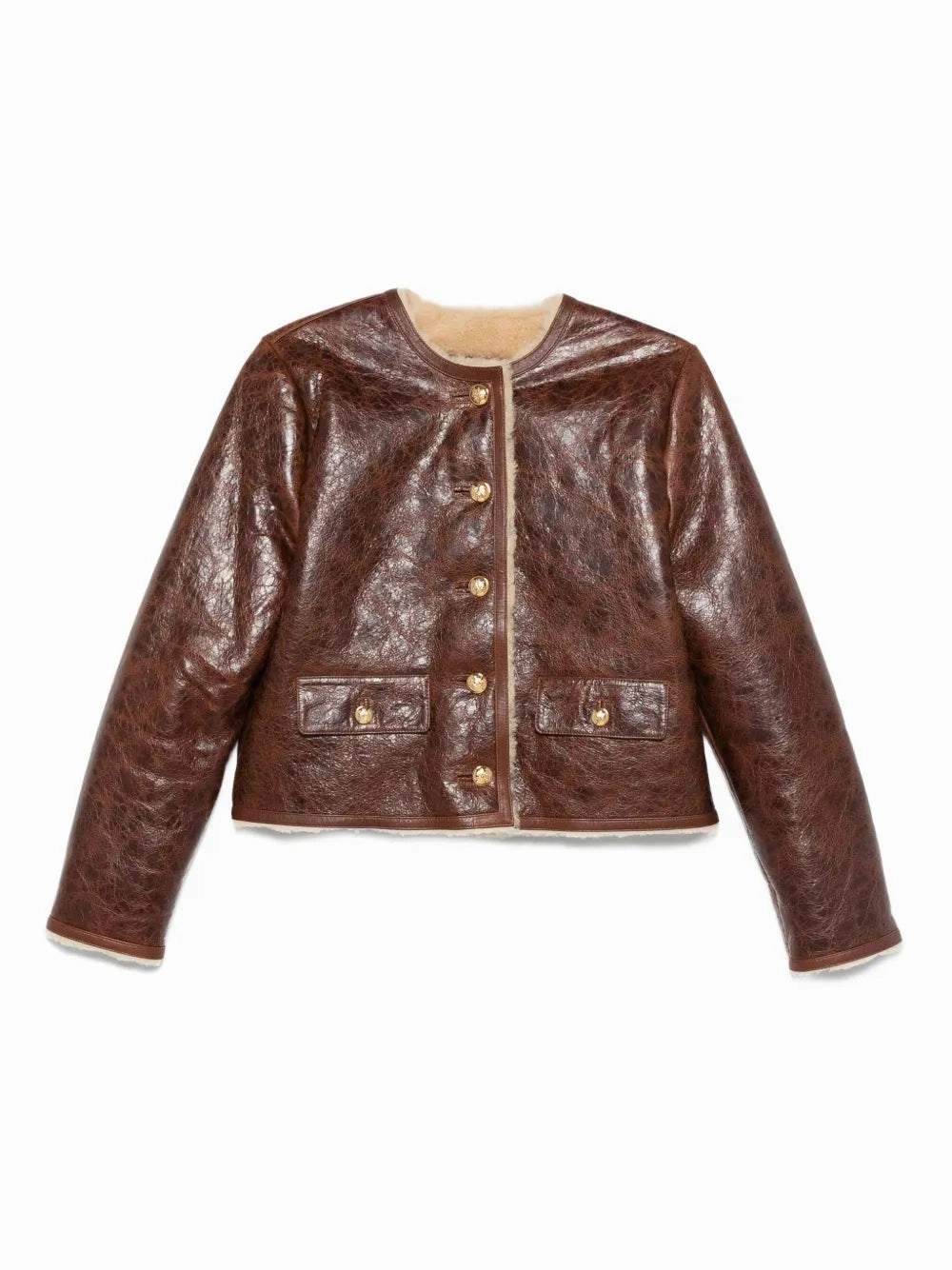 Zanie Short Shearling Coat in Vintage Whiskey Outdoor Style