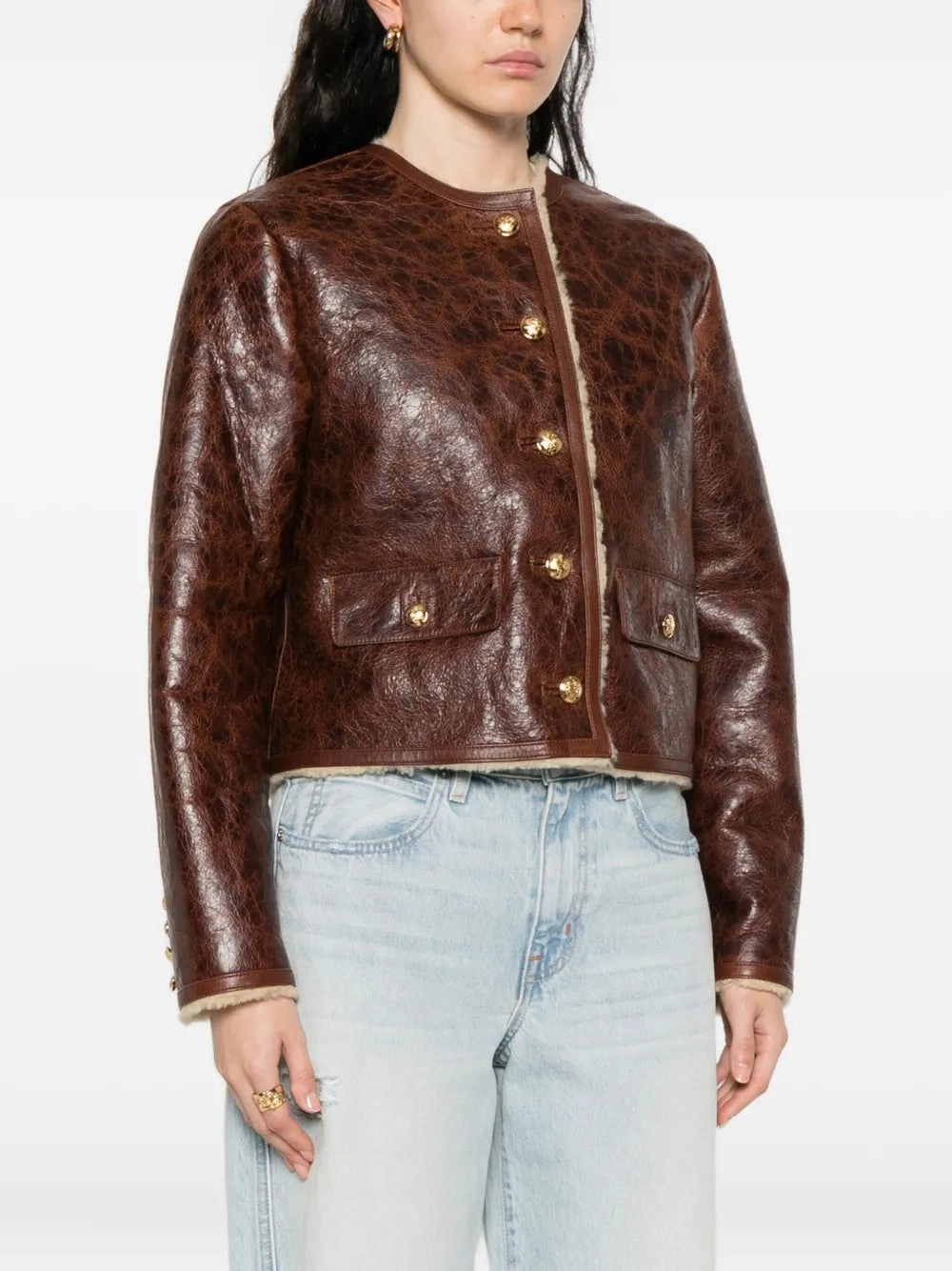 Trail Comfort Zanie Short Shearling Coat in Vintage Whiskey