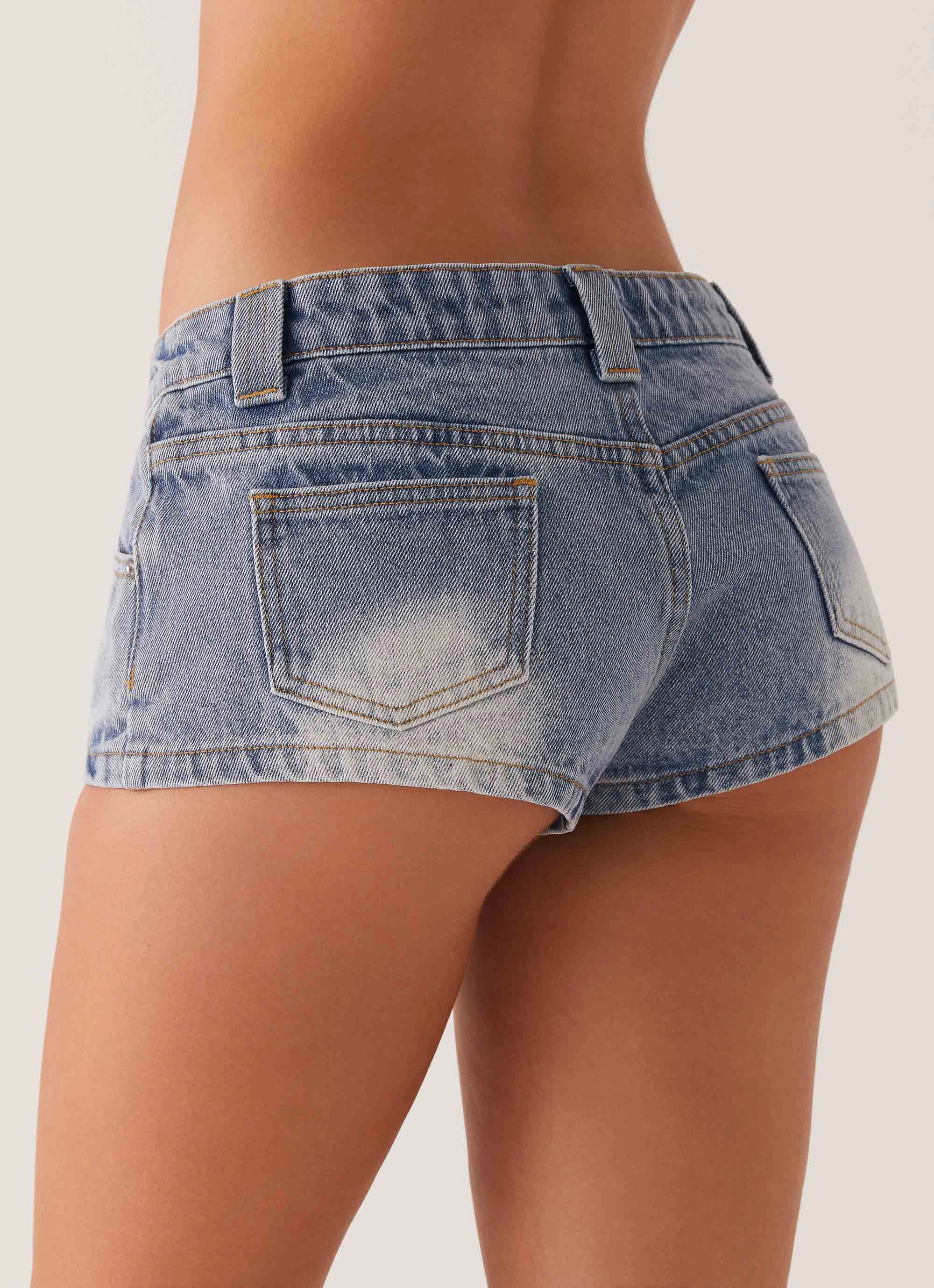 Headland Low Rise Denim Shorts - Light Wash Blue Non Binding Leg Openings