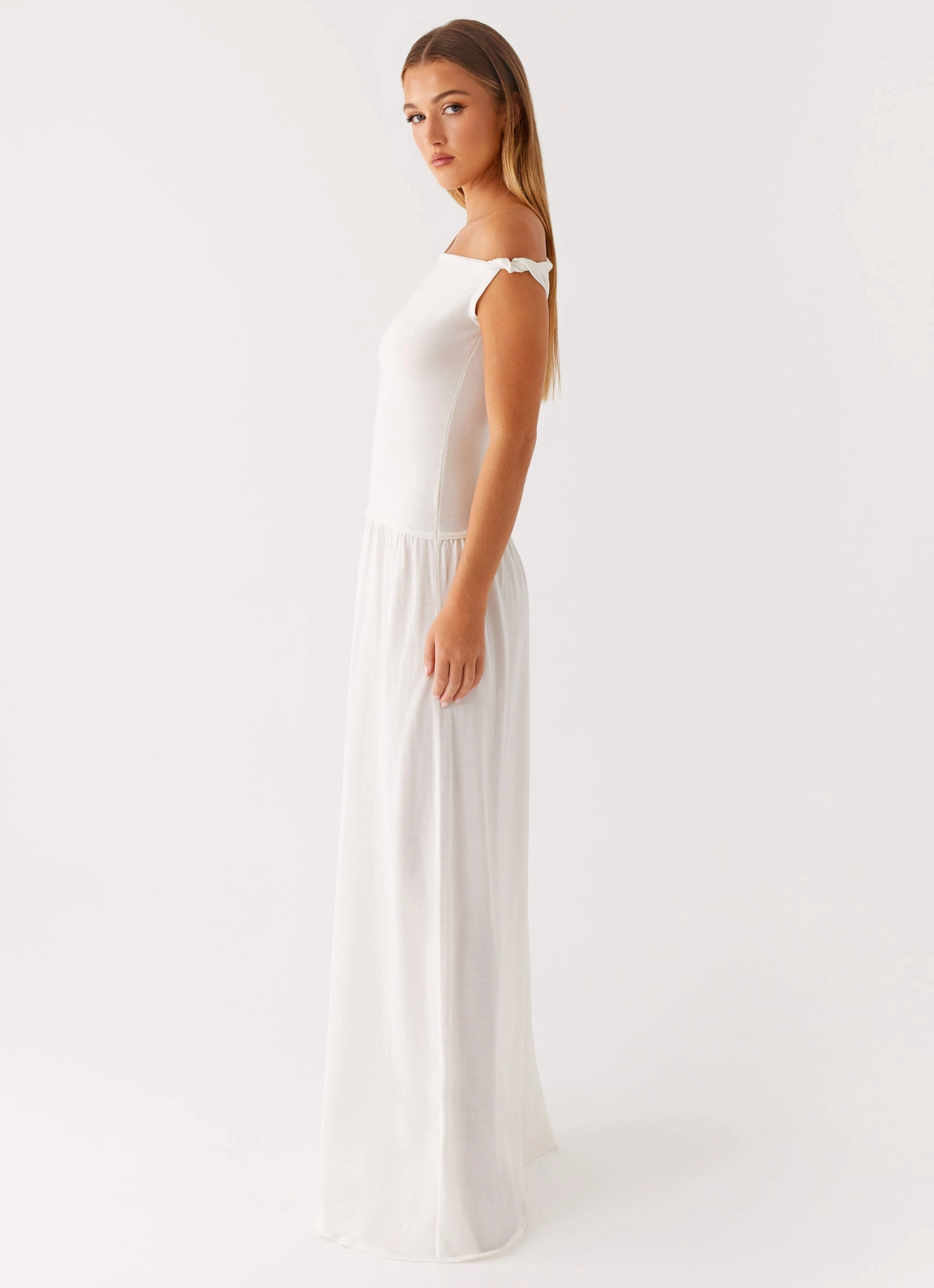 Ardella One Shoulder Maxi Dress - Ivory Cool Elegance Flattering Lines