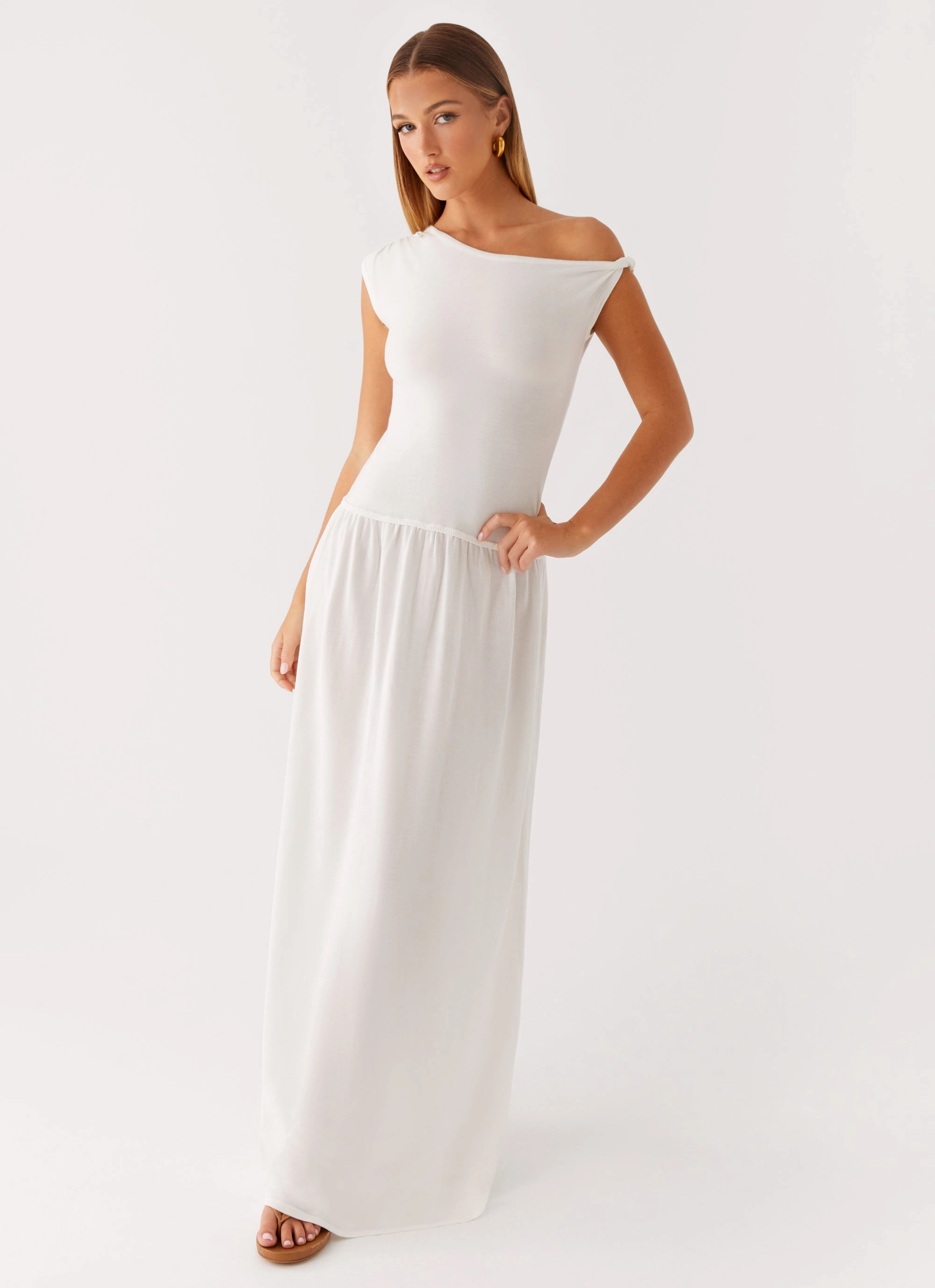 Ardella One Shoulder Maxi Dress - Ivory Bold Structure Casual Silhouette