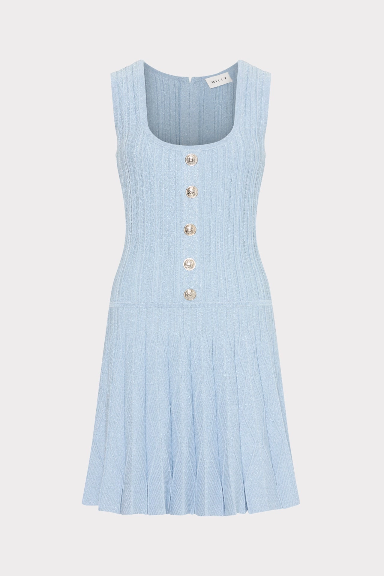 Statement-Print Wave Godet Flare Knit Mini Dress