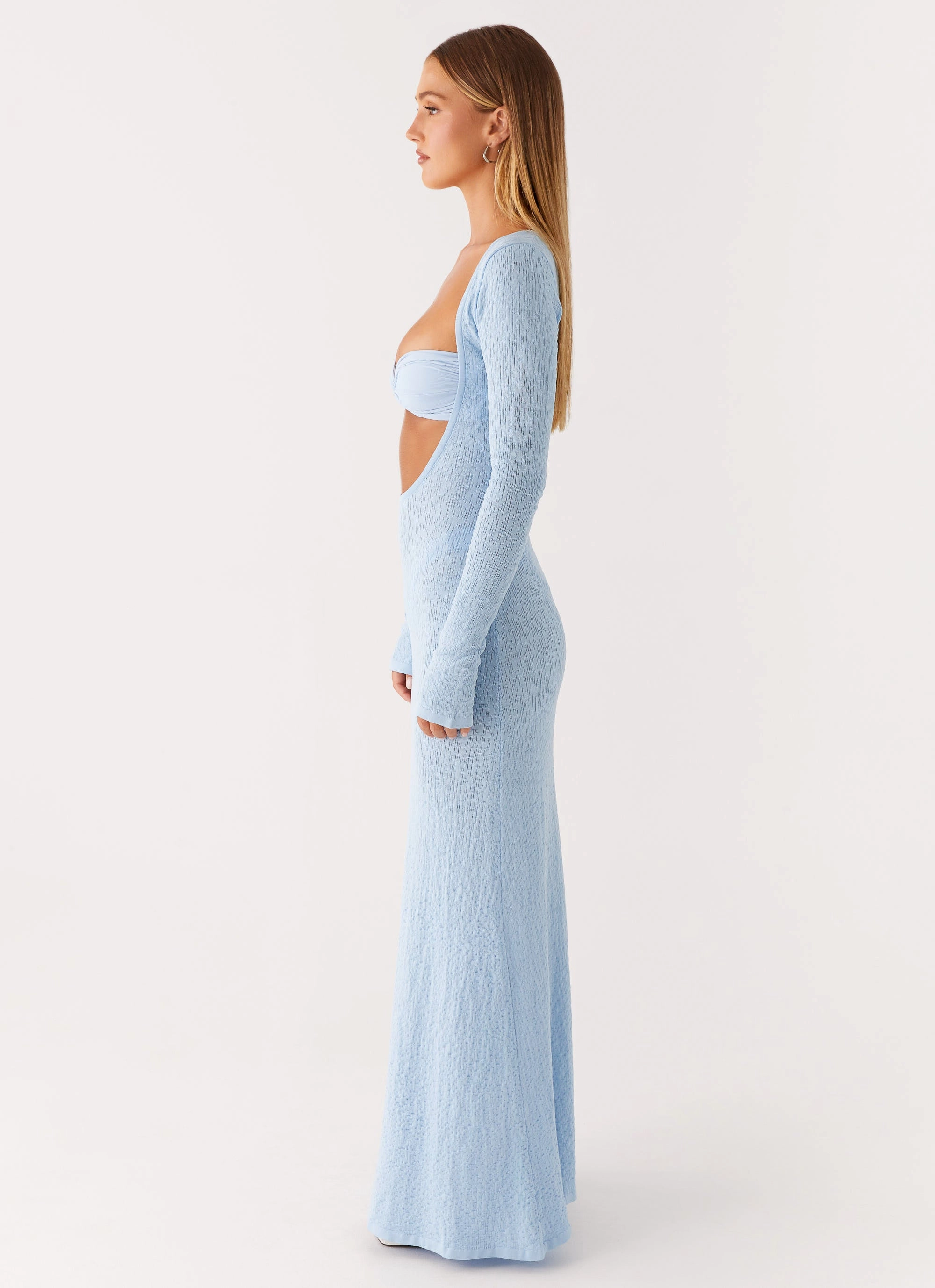 Smooth Mood Carnation Long Sleeve Knit Maxi Dress - Blue
