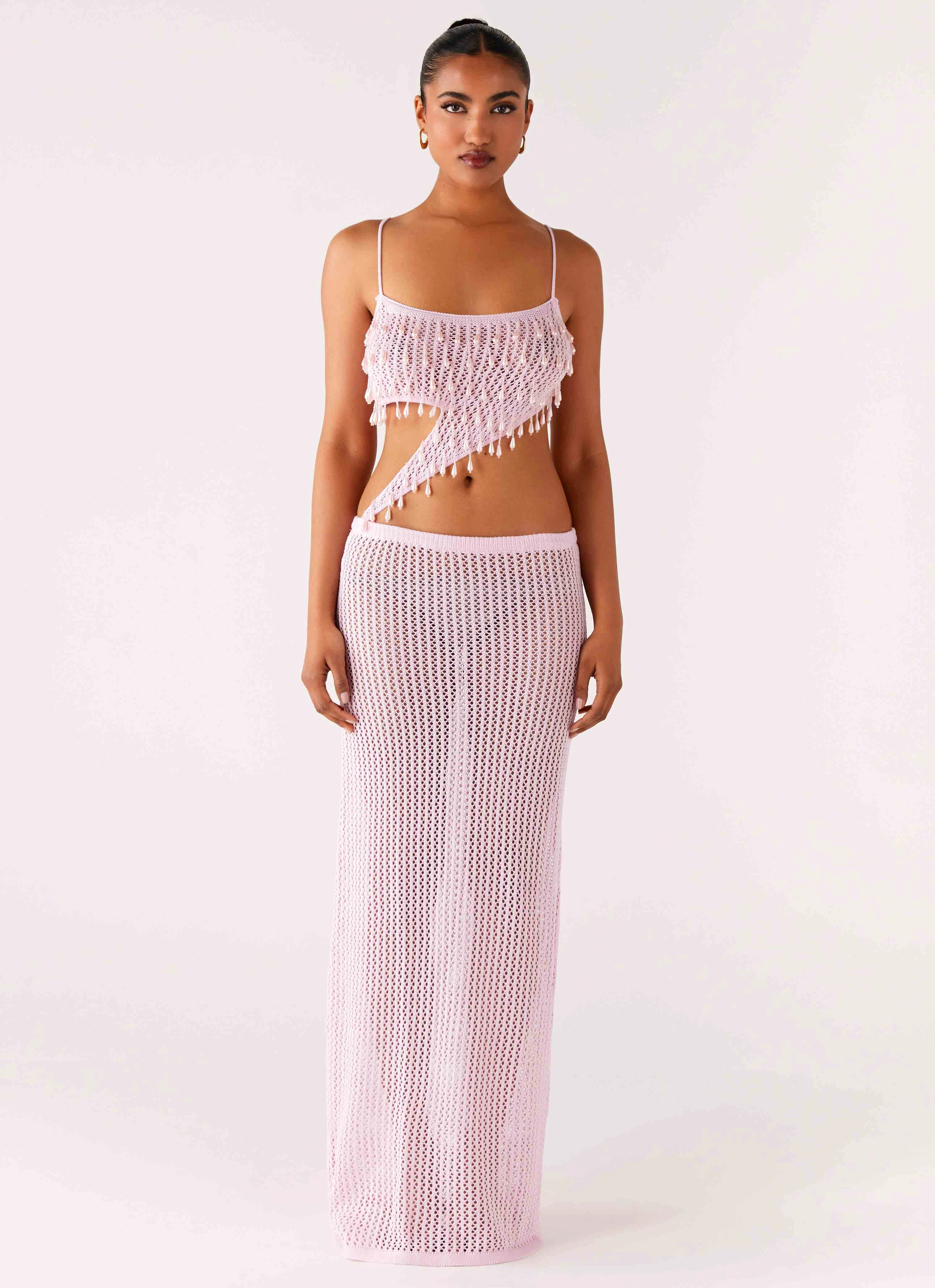 Shellbound Crochet Maxi Dress - Pink Easy Look Sophisticated Edge
