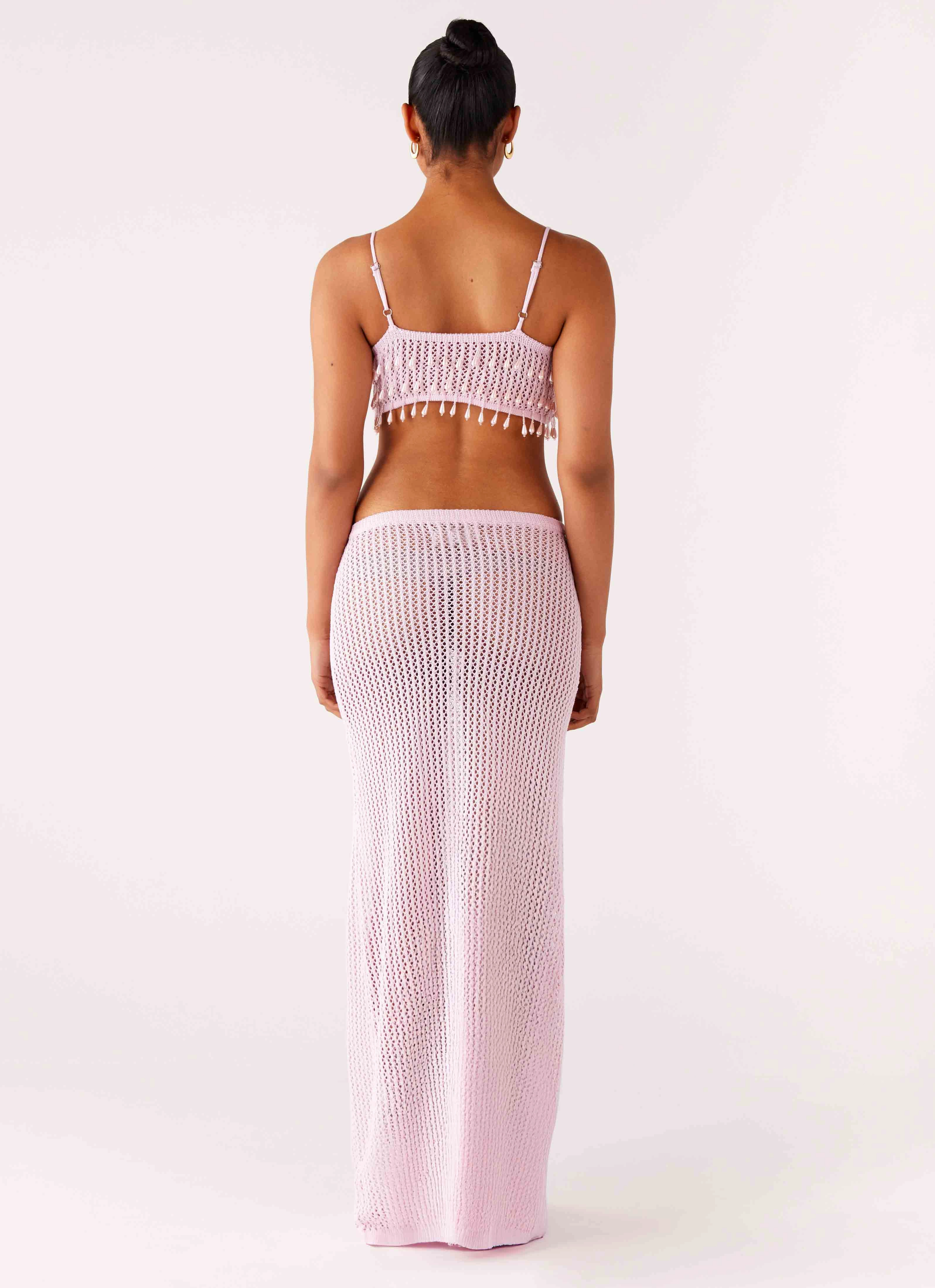 Shellbound Crochet Maxi Dress - Pink Comfy Fit Wear Cozy Design