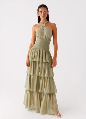 Salma Maxi Dress - Sage Layer Safe Minimalist Waistband