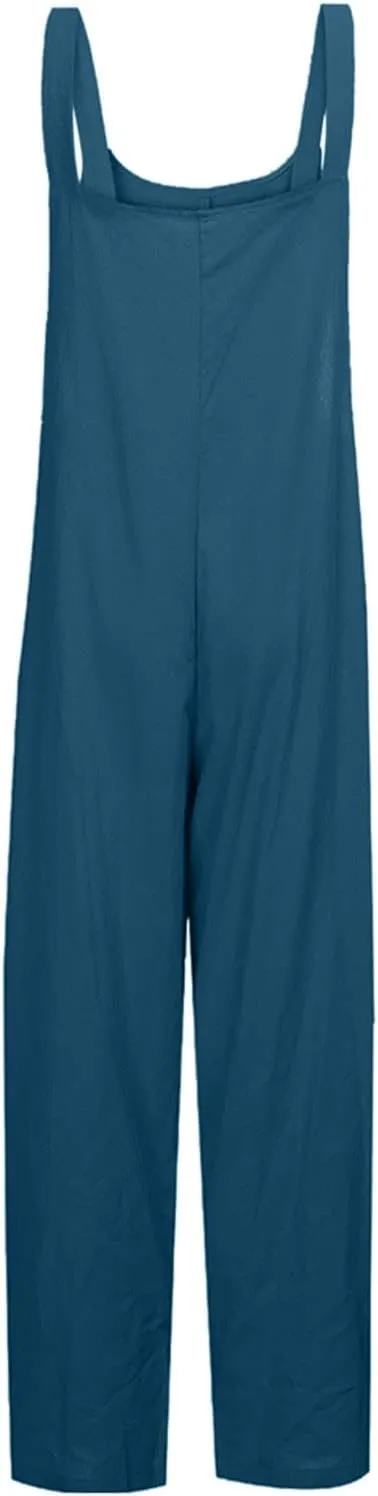 Ceboyel Women Cotton Linen Harem Jumpsuits Sleeveless Strap Summer Overalls Rompers Baggy Oversized Long Pant With Pockets