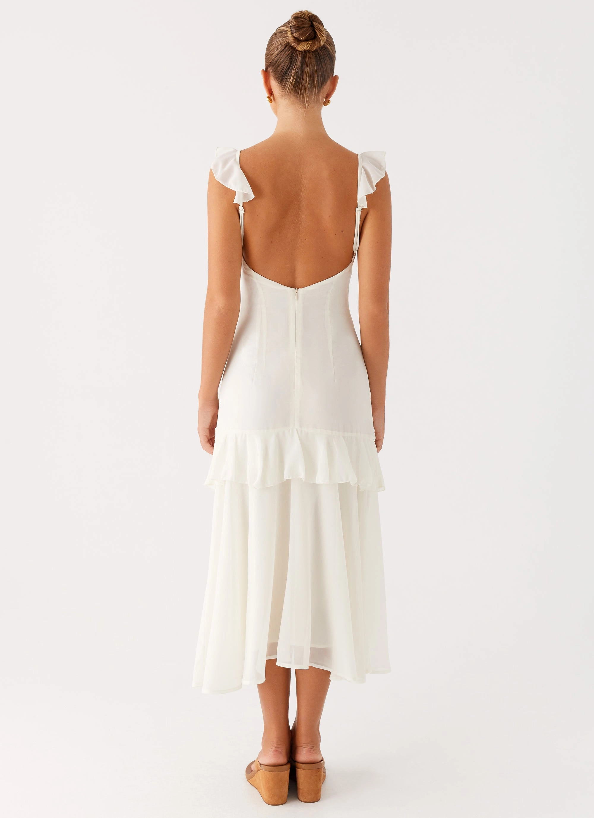 Shiny Zip Boxy-Style Celie Midi Dress - Ivory