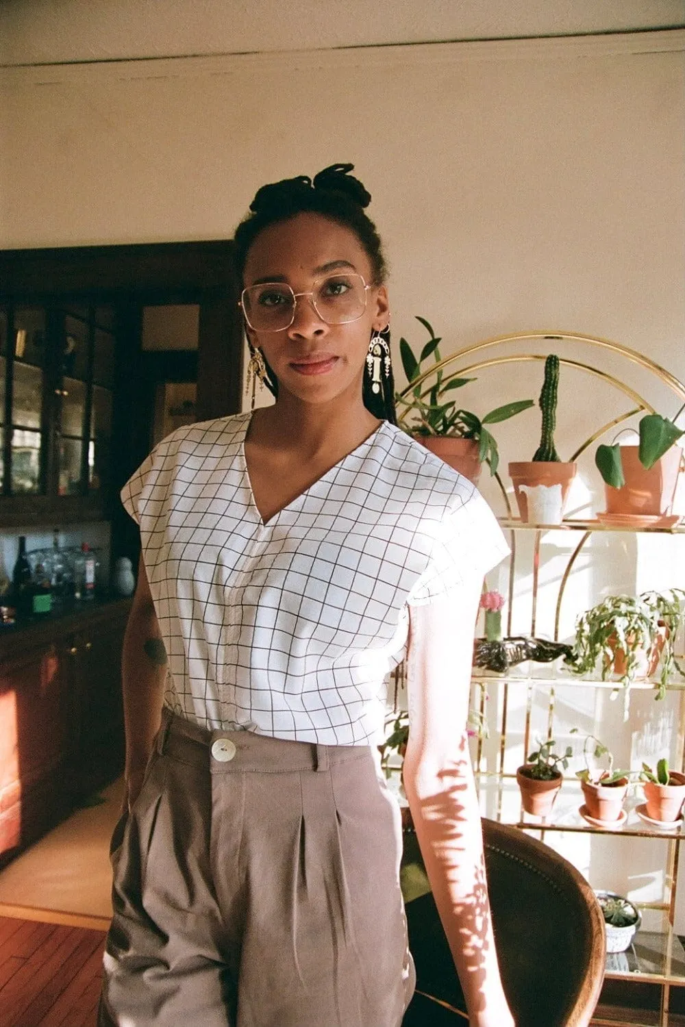 Dolman Top in White Squares UV protection coating