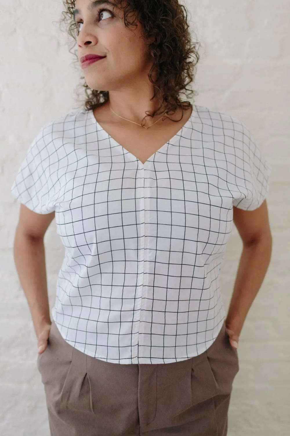 LowMaintenanceMaterial Dolman Top in White Squares