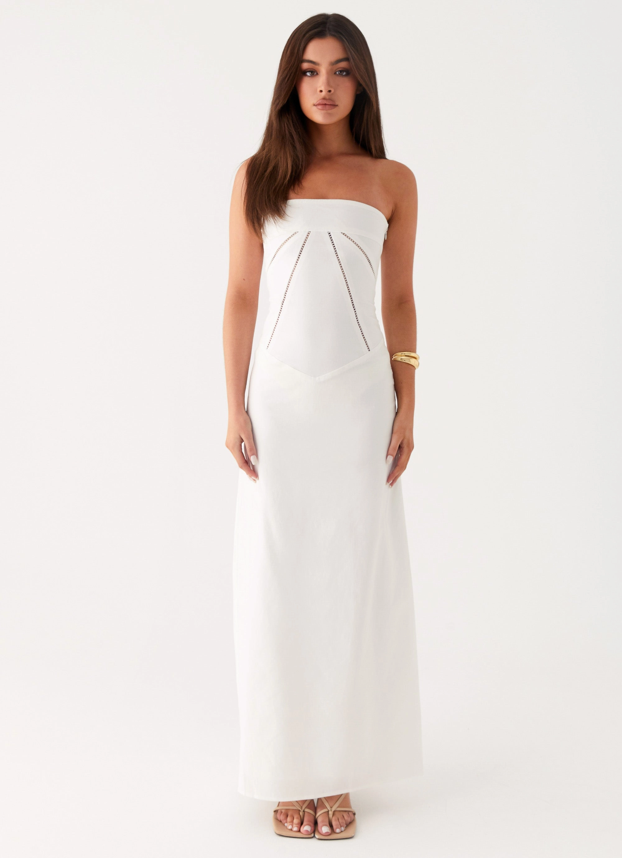 Subtle Touch Effortless Fit Design Cerisa Linen Maxi Dress - White